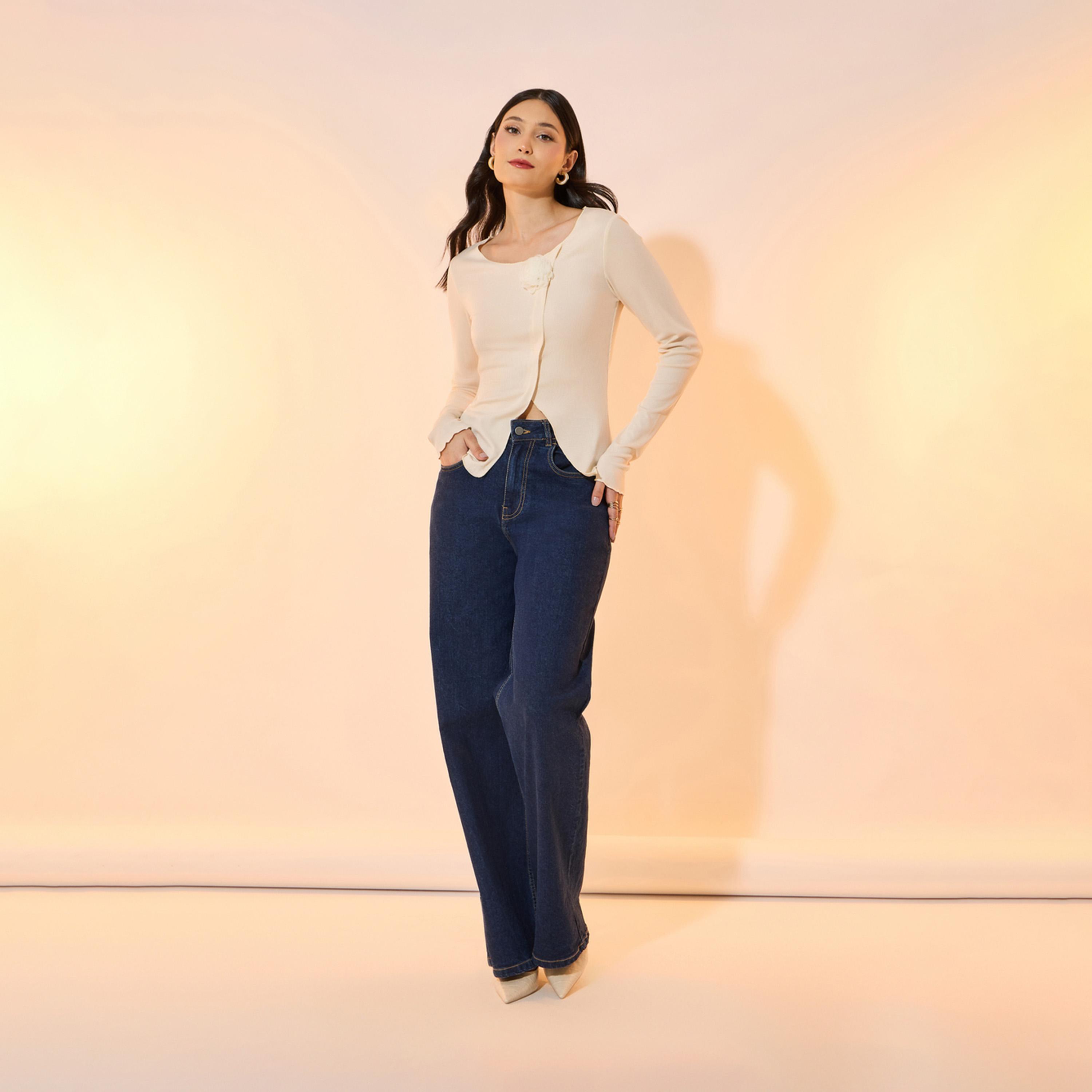 بلوزة سادة محبوكة بحافة غير متماثلة الطول-women-clothing-shirtsandblouses-blouses-image-2
