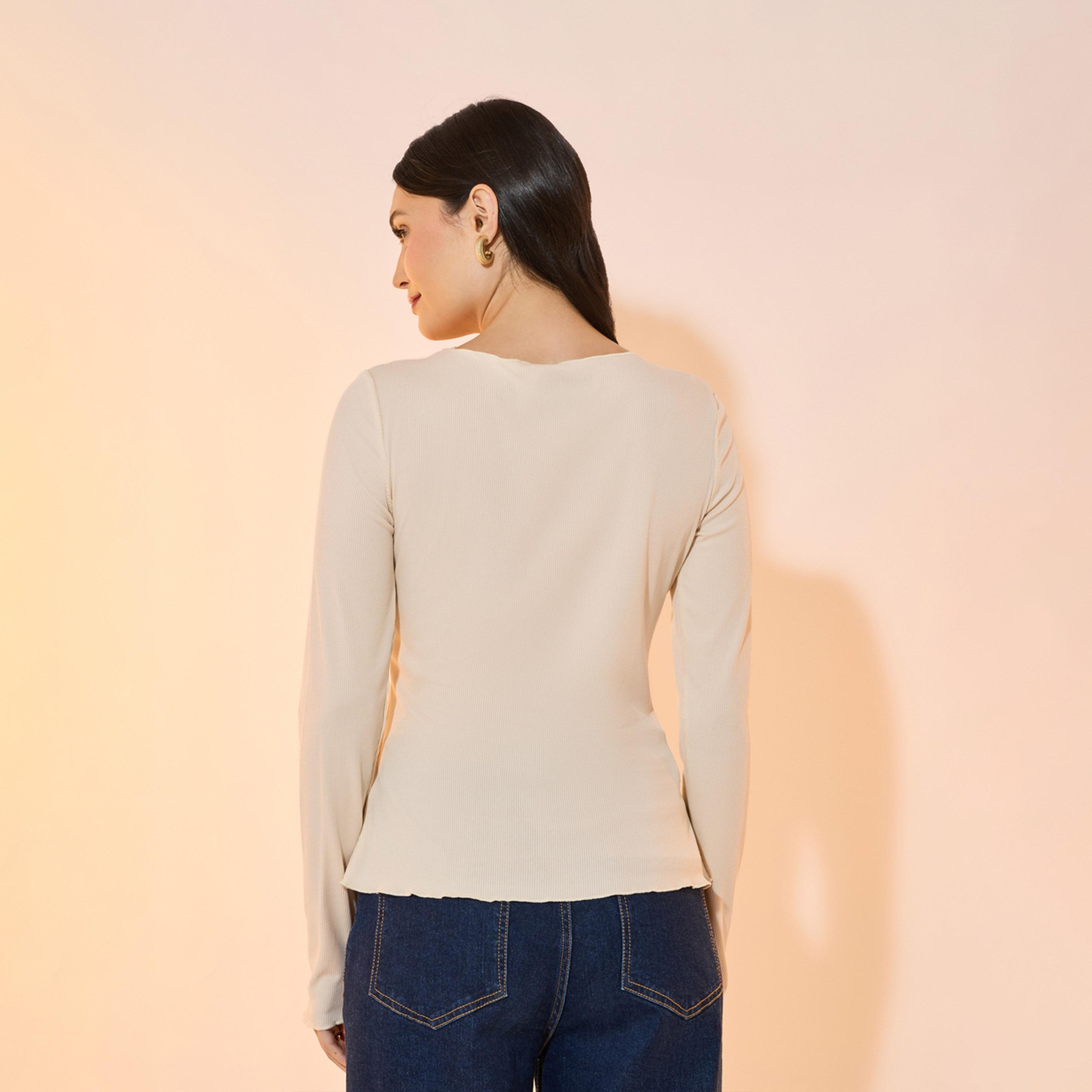 بلوزة سادة محبوكة بحافة غير متماثلة الطول-women-clothing-shirtsandblouses-blouses-image-4