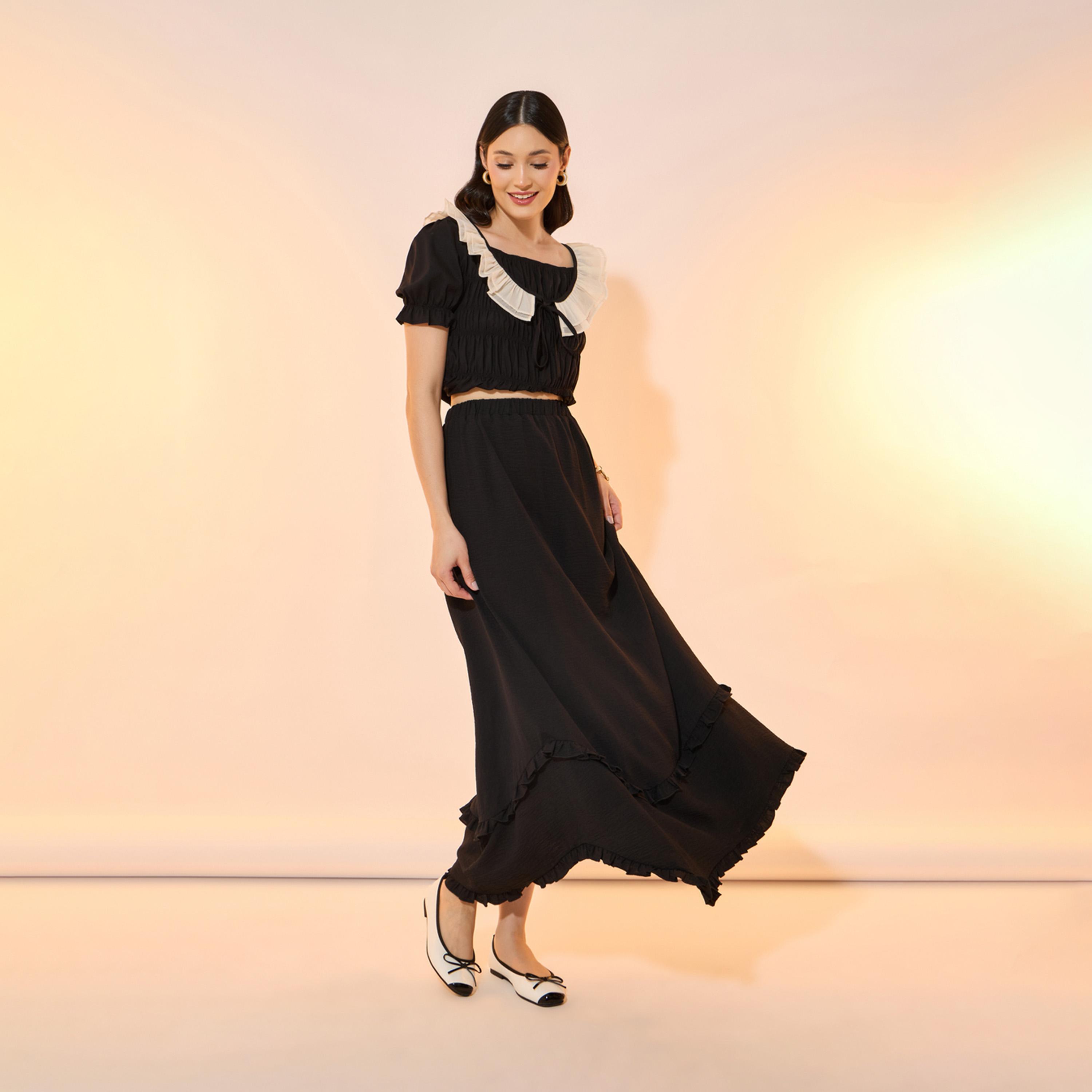 Take Two Solid Ruffled Detail Asymmetrical Hem Maxi Skirt-women-clothing-bottoms-skirts-image-1