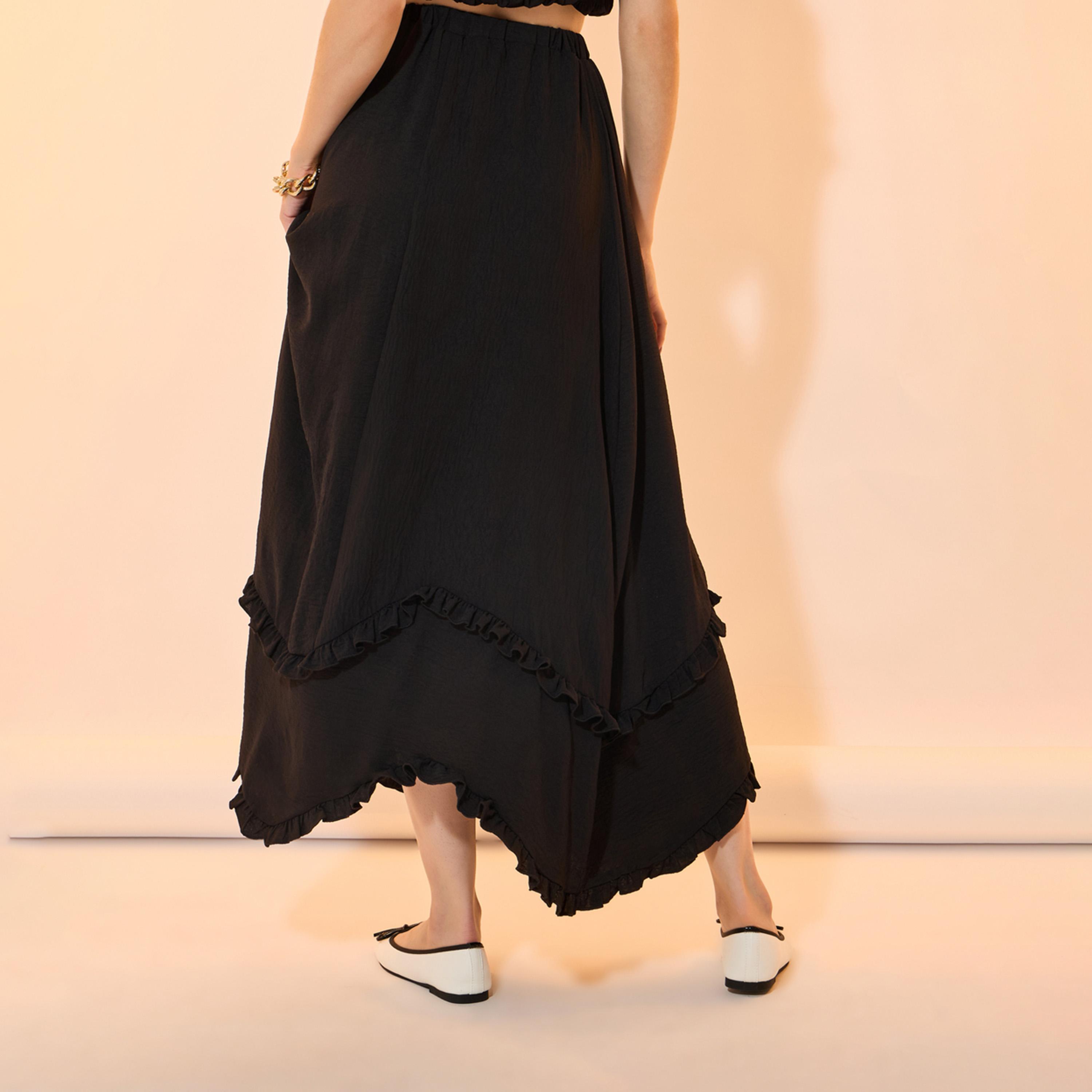 تنورة طويلة سادة بحافة غير متماثلة الطول-women-clothing-bottoms-skirts-image-4