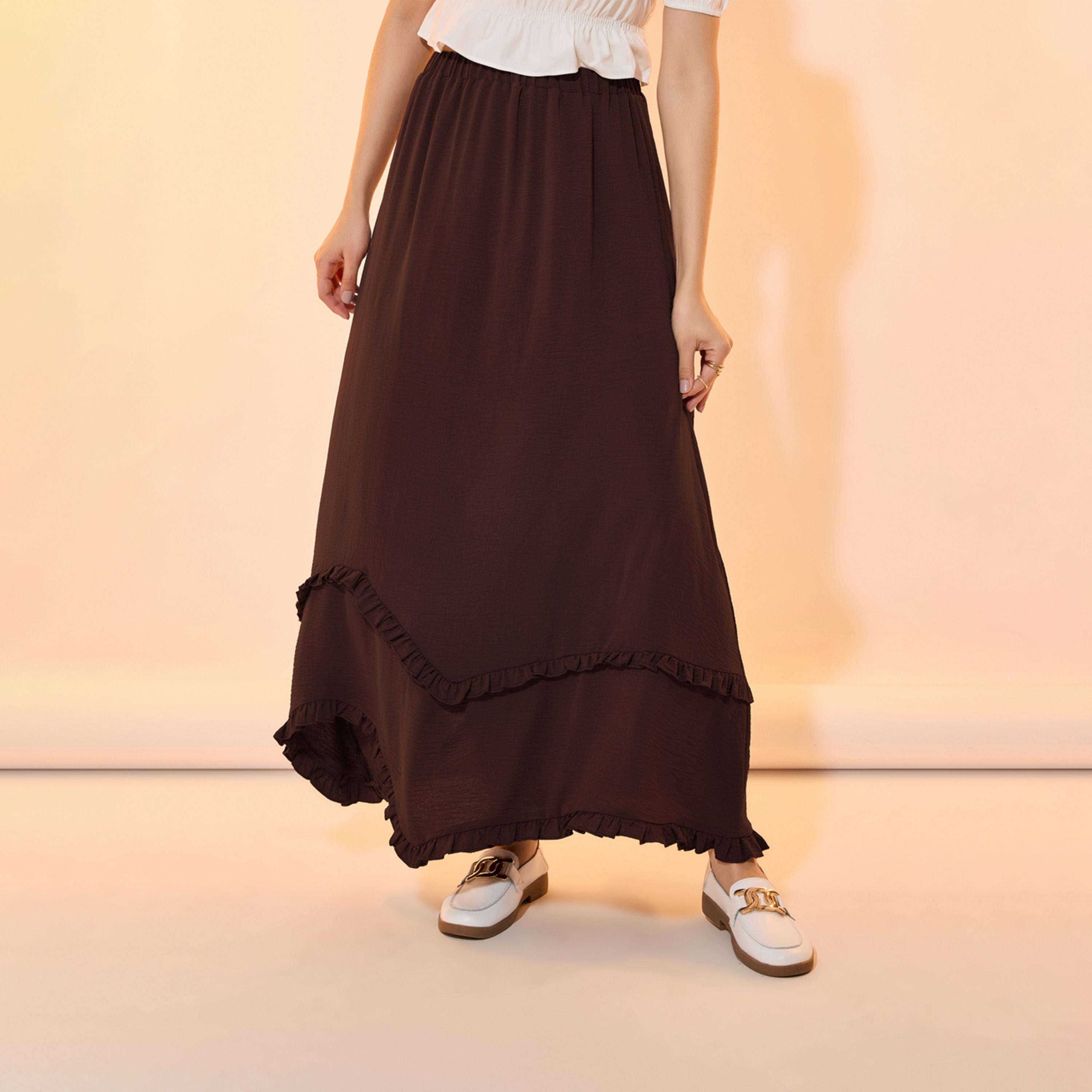 Take Two Solid Ruffled Detail Asymmetrical Hem Maxi Skirt-women-clothing-bottoms-skirts-image-2