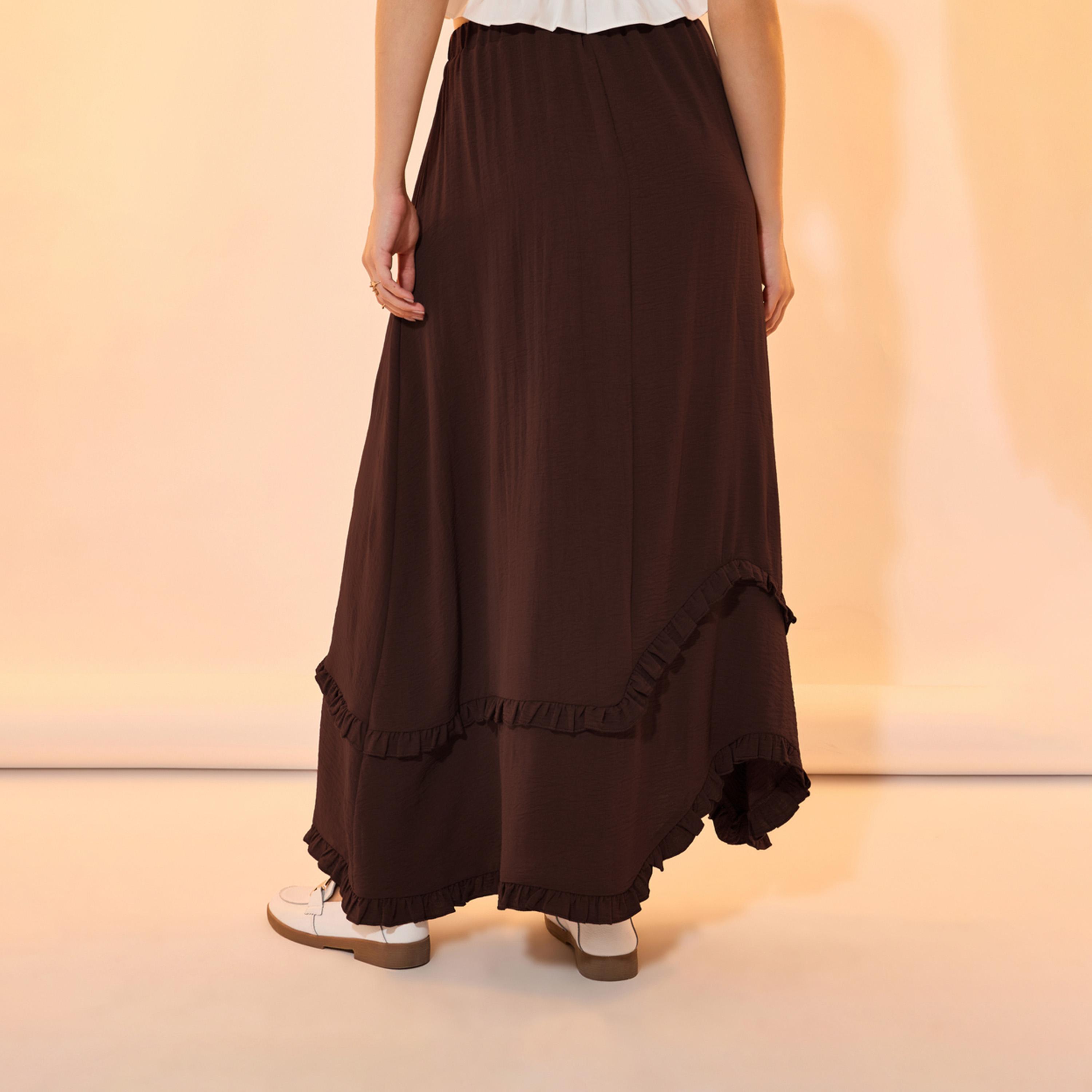 Take Two Solid Ruffled Detail Asymmetrical Hem Maxi Skirt-women-clothing-bottoms-skirts-image-4