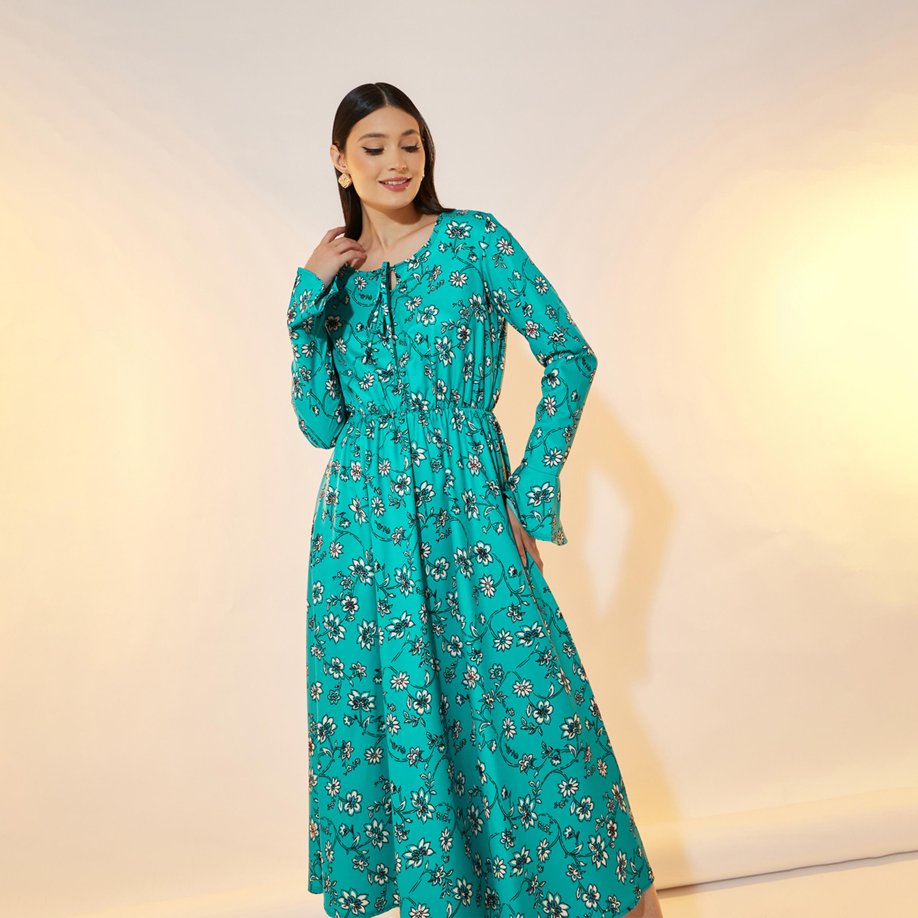 Take Two Floral Print Bell Sleeves A-Line Midi Dress-women-clothing-dresses-image-5