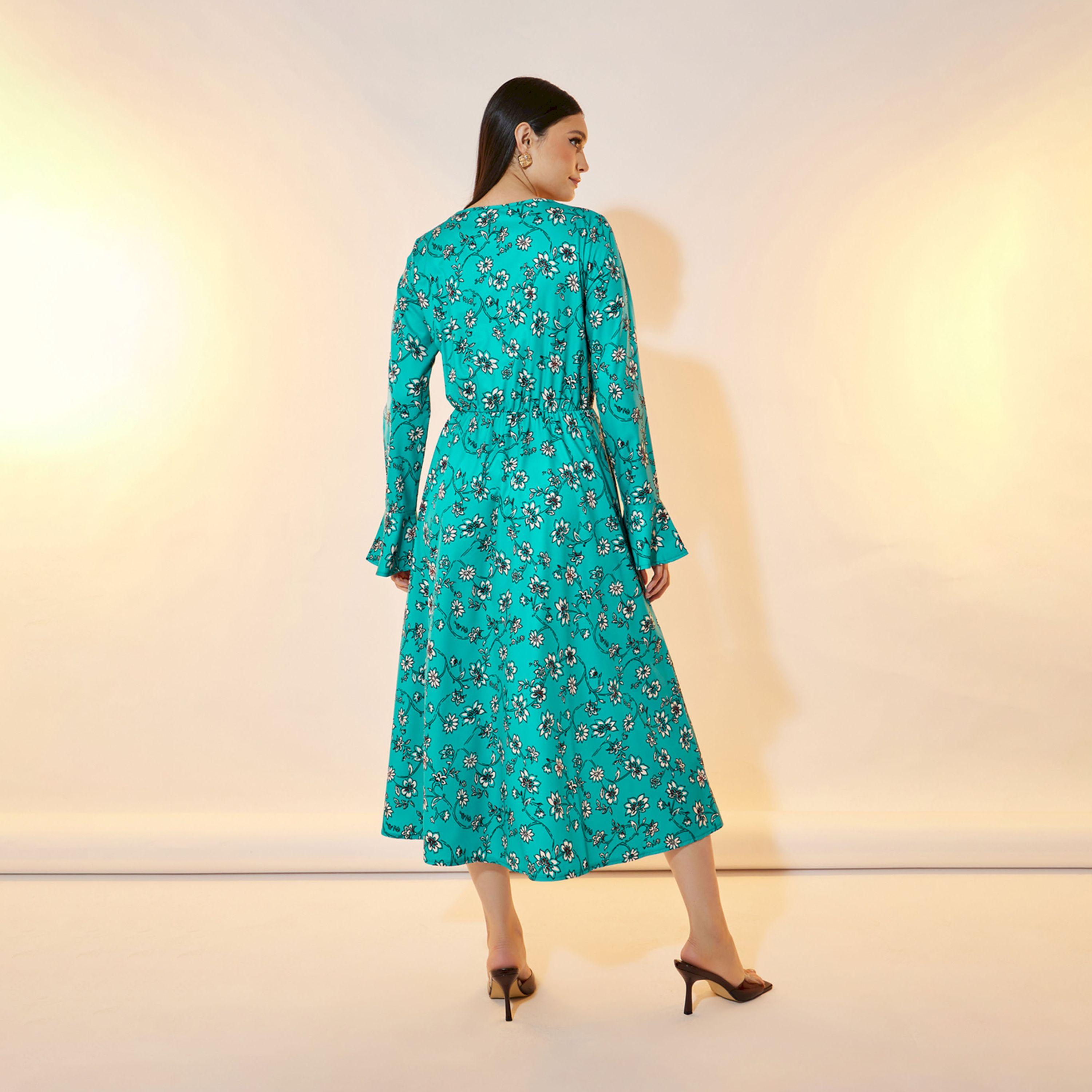 Take Two Floral Print Bell Sleeves A-Line Midi Dress-women-clothing-dresses-image-6
