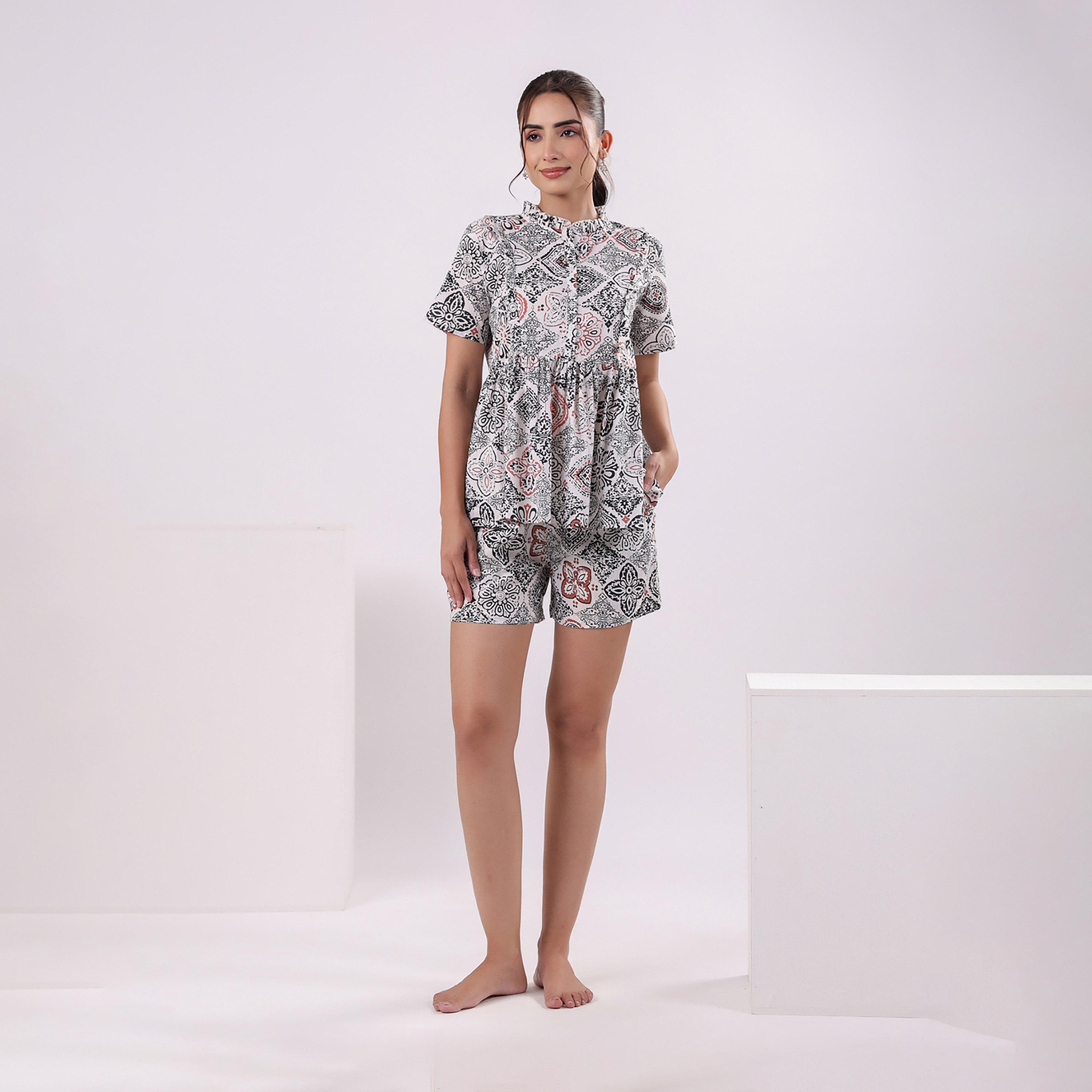 سانسكروتي هومز × ستايلي - طقم نوم للنساء القطن بطبعات عرقية-women-clothing-nightwear-pyjamas-shortsets-image-1