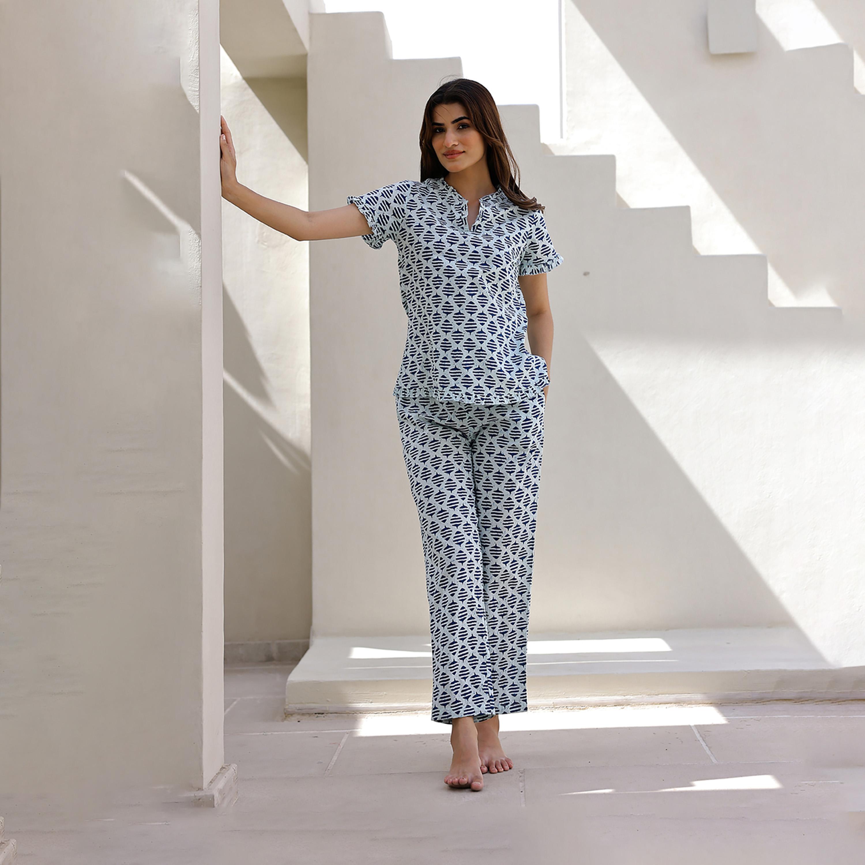 Sanskrutihomes X Styli Ethnic Motifs Printed Pure Cotton Night Suit-women-clothing-nightwear-pyjamas-longsets-image-1
