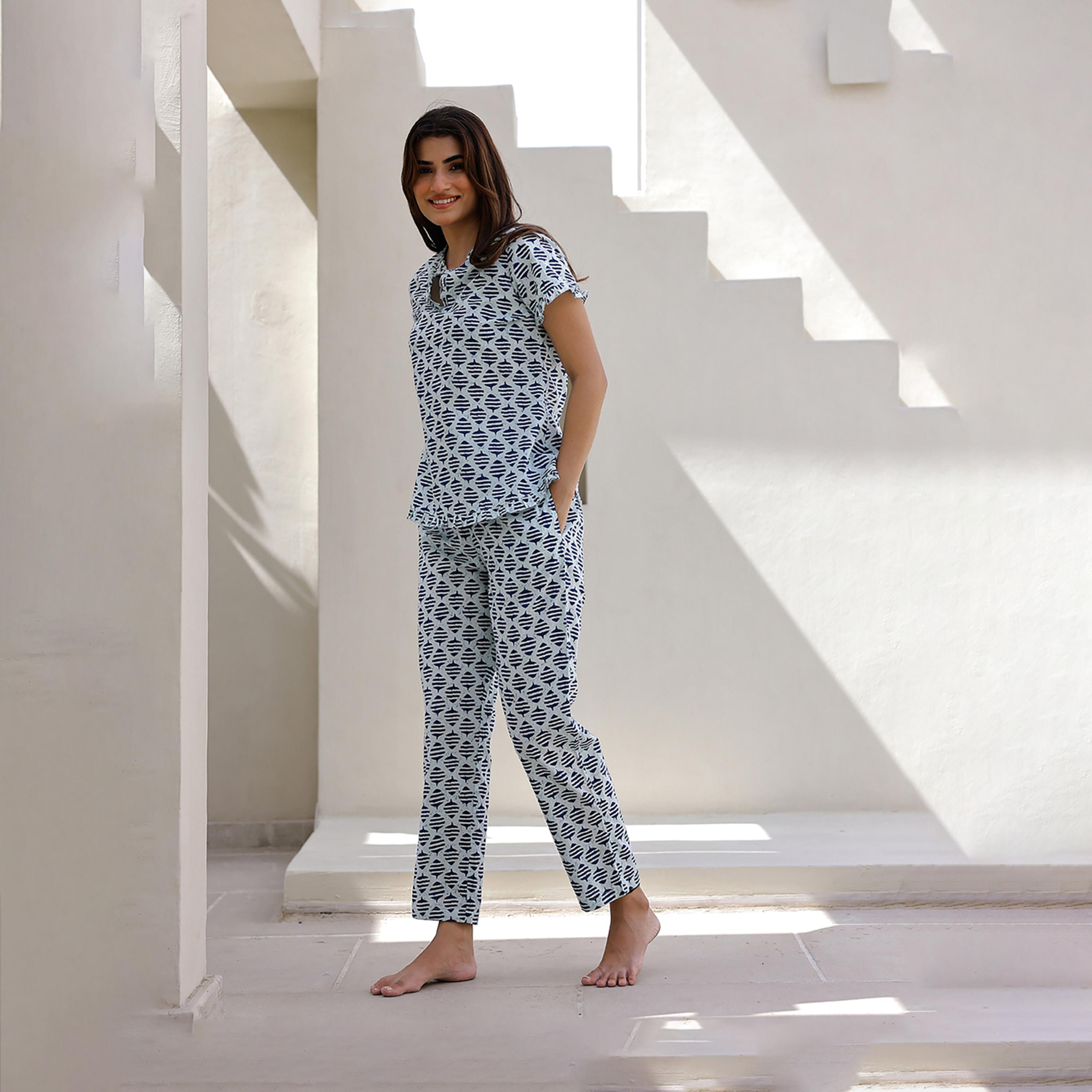 Sanskrutihomes X Styli Ethnic Motifs Printed Pure Cotton Night Suit-women-clothing-nightwear-pyjamas-longsets-image-3