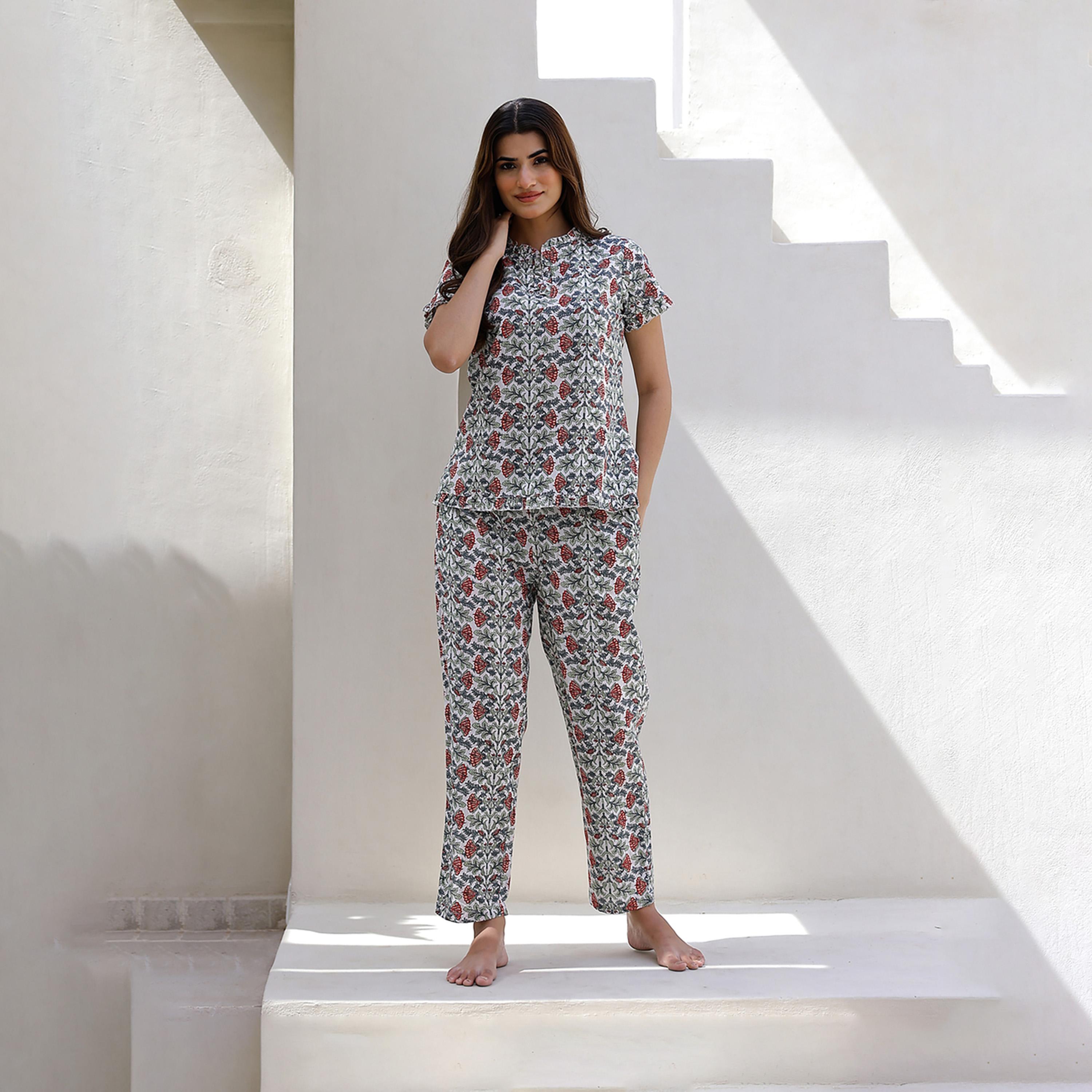 Sanskrutihomes X Styli Floral Printed Cotton Top And Pyjama Set-women-clothing-nightwear-pyjamas-longsets-image-1