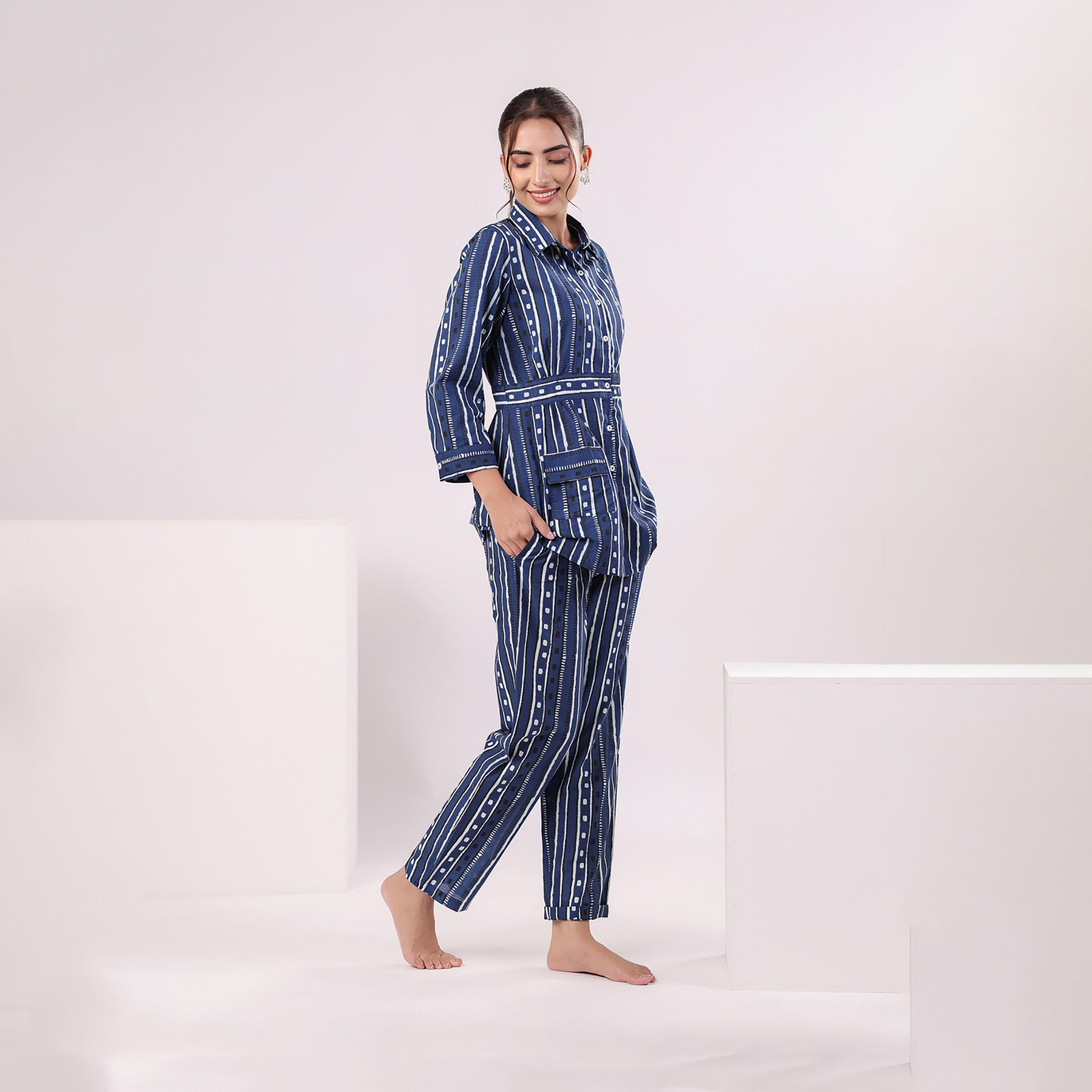 Sanskrutihomes X Styli Women Striped Printed Cotton Night Suit-women-clothing-nightwear-pyjamas-longsets-image-1