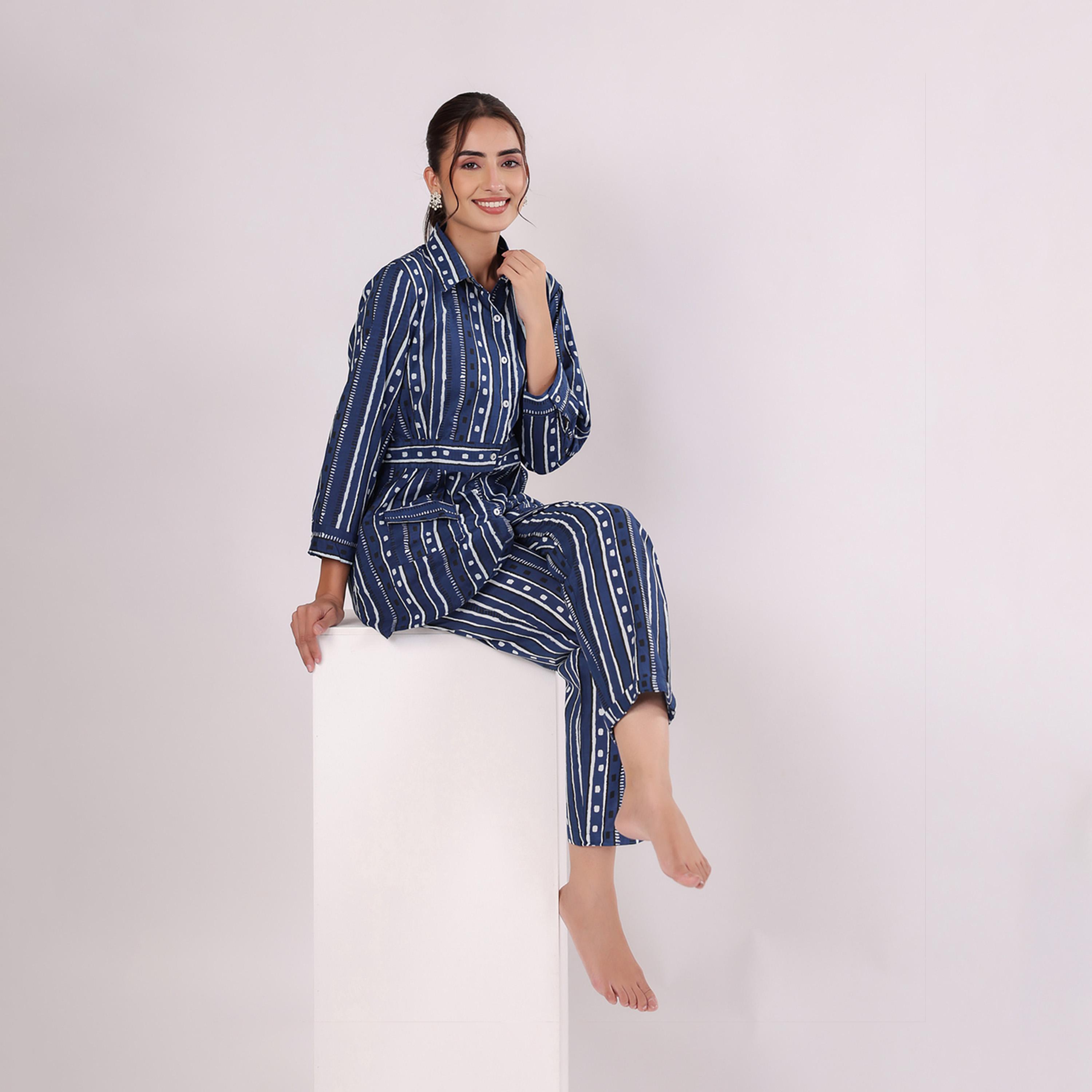 Sanskrutihomes X Styli Women Striped Printed Cotton Night Suit-women-clothing-nightwear-pyjamas-longsets-image-3