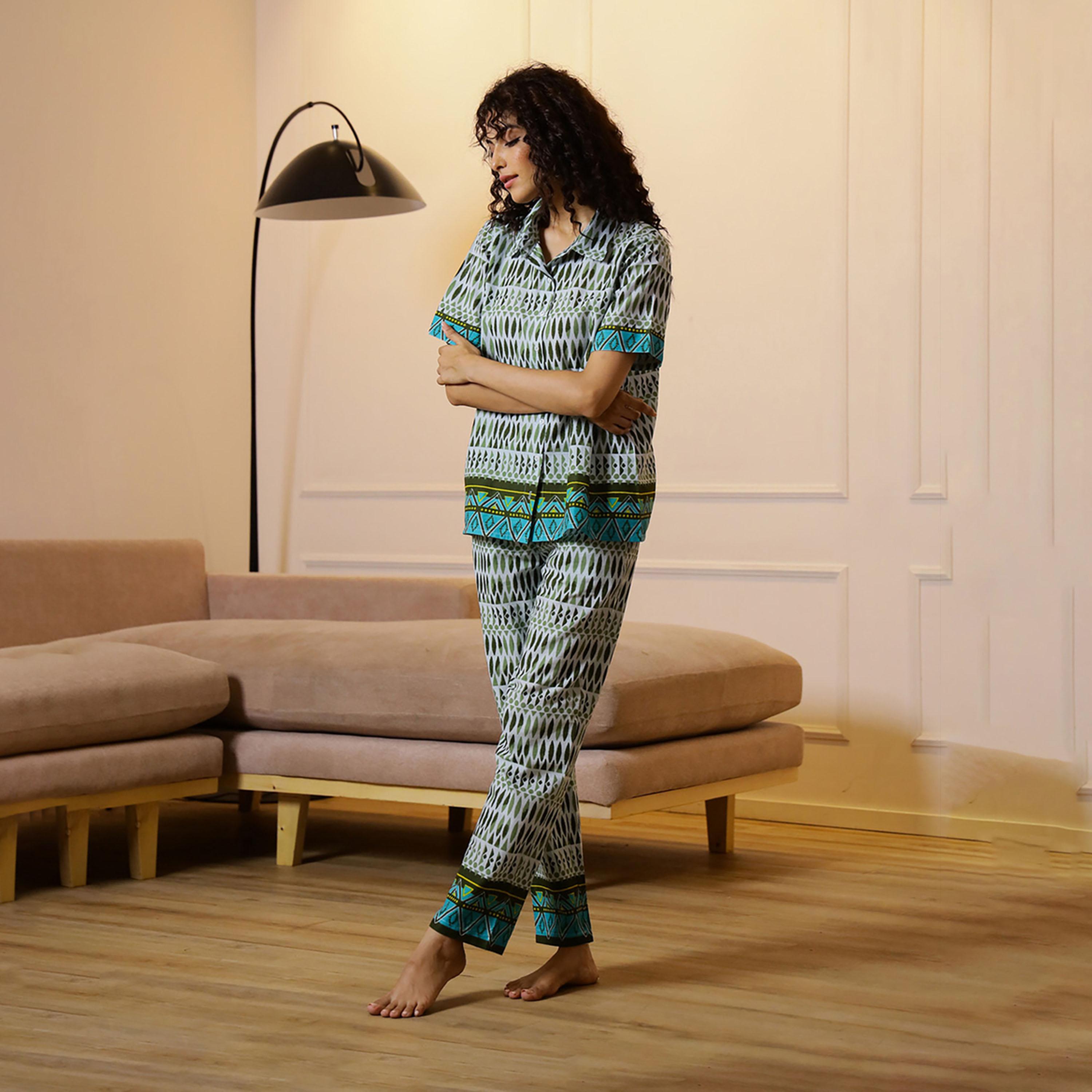 سانسكروتي هومز × ستايلي - طقم نوم للنساء بطبعة هندسية-women-clothing-nightwear-pyjamas-longsets-image-2