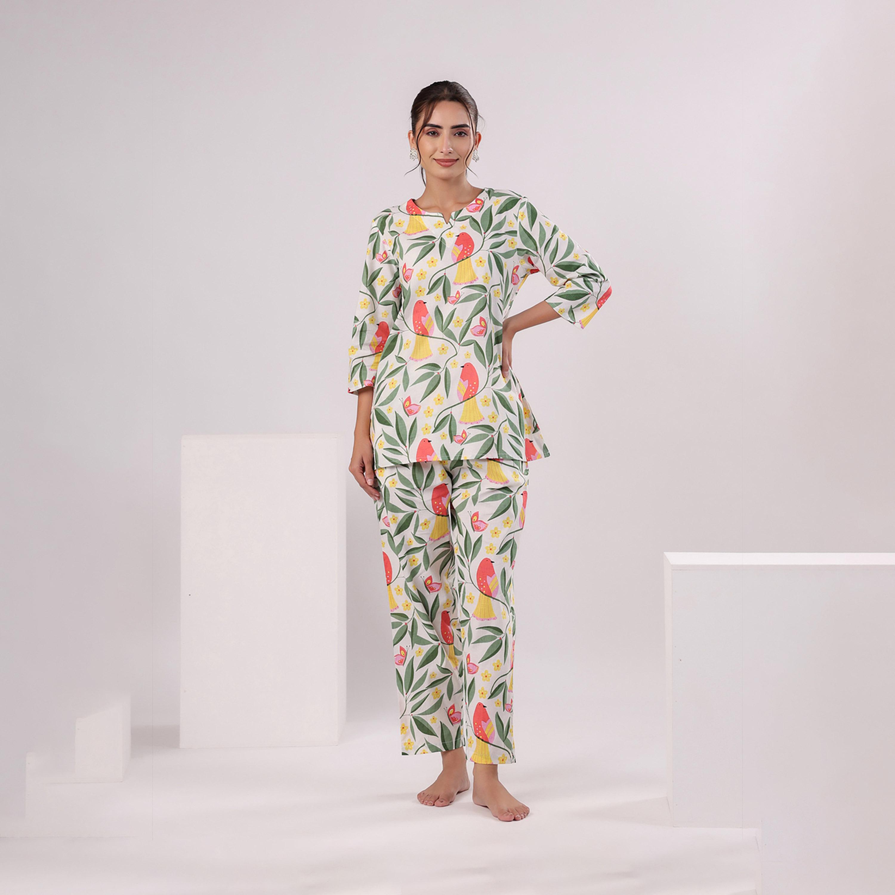 سانسكروتي هومز × ستايلي - طقم نوم للنساء القطن بطبعة زهور-women-clothing-nightwear-pyjamas-longsets-image-1