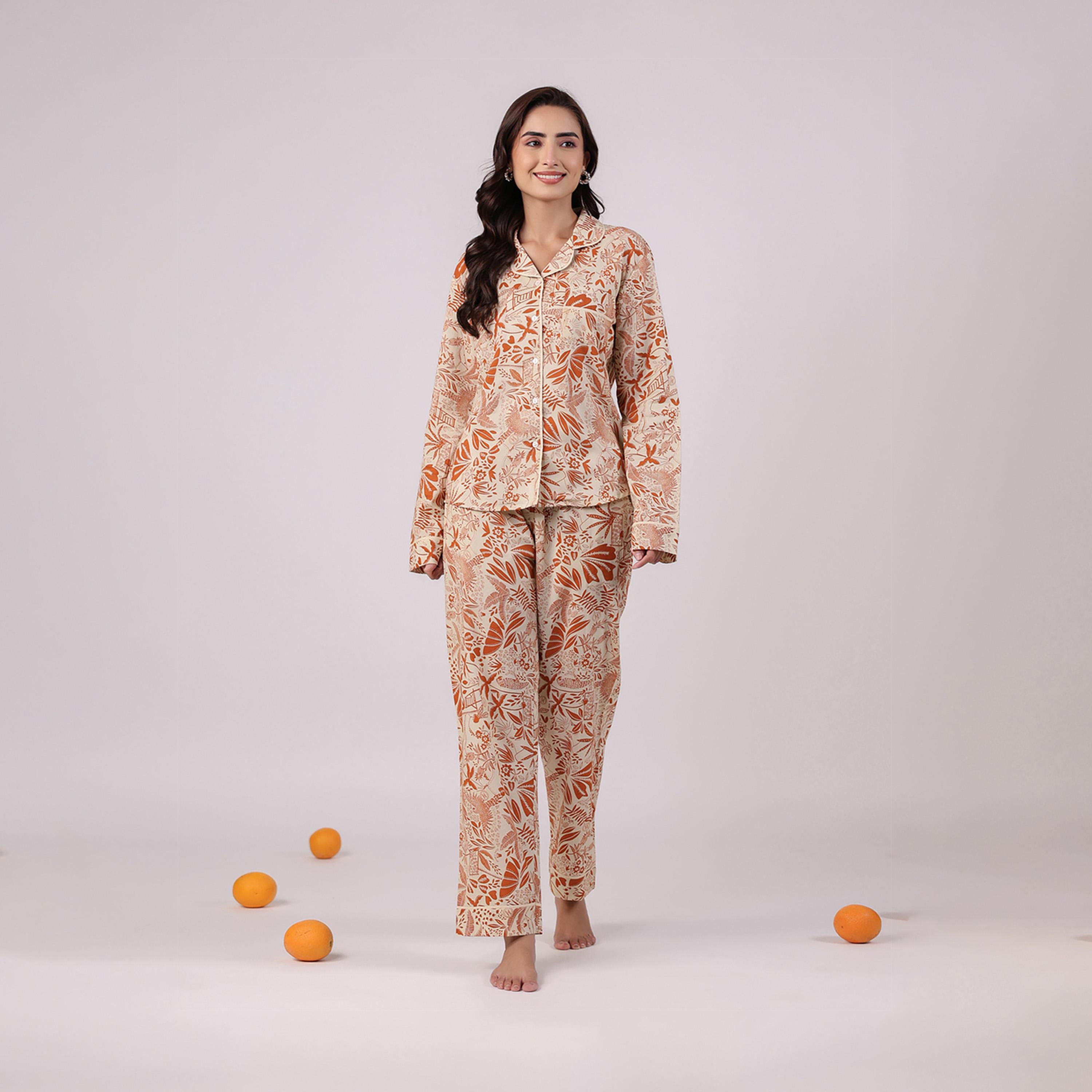 سانسكروتي هومز × ستايلي - طقم نوم للنساء قطن مطبوع-women-clothing-nightwear-pyjamas-longsets-image-1