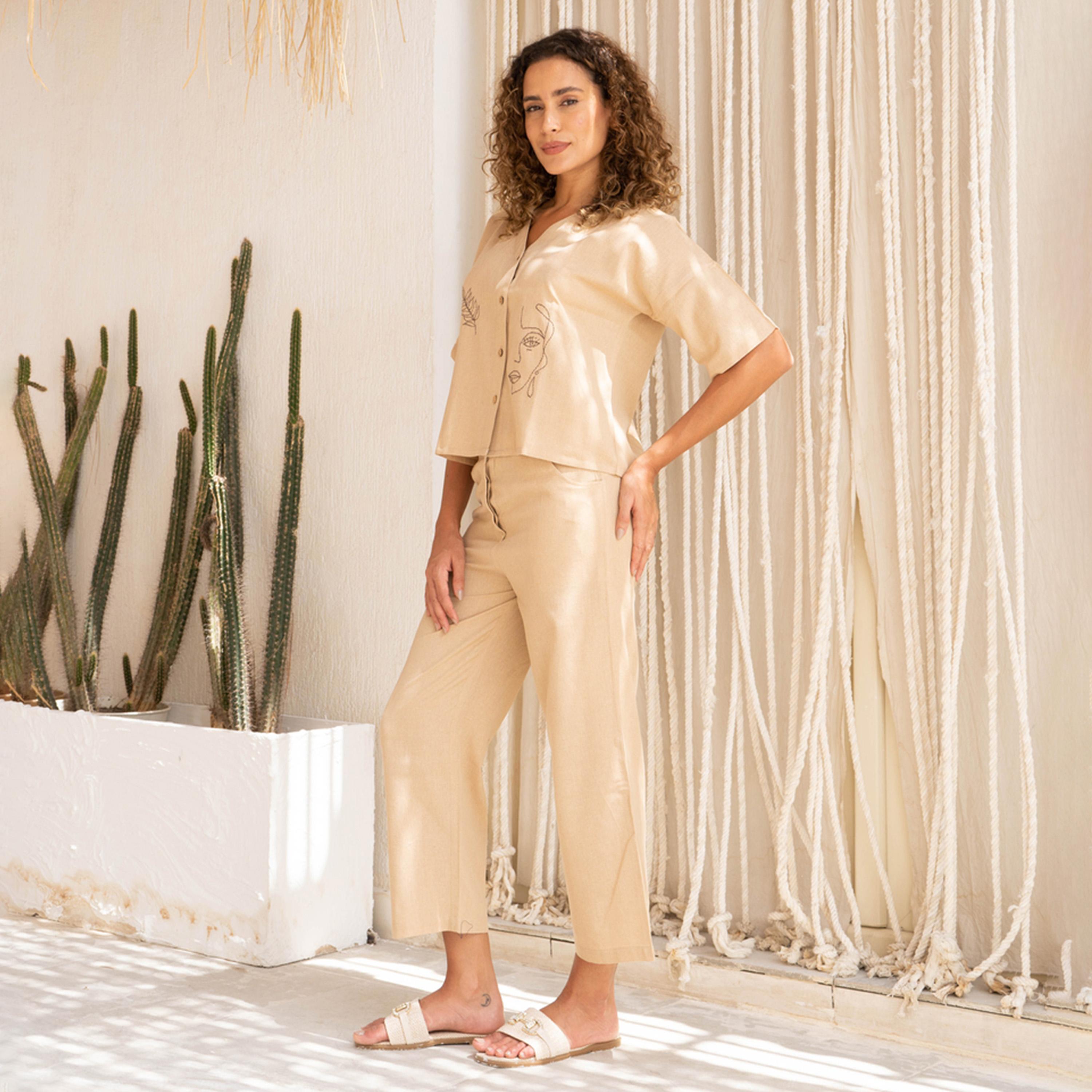 سانسكروتي هومز × ستايلي - طقم بيجامة وقميص مطبوع عليه رقبة على شكل حرف V وأزرار-women-clothing-nightwear-pyjamas-longsets-image-3