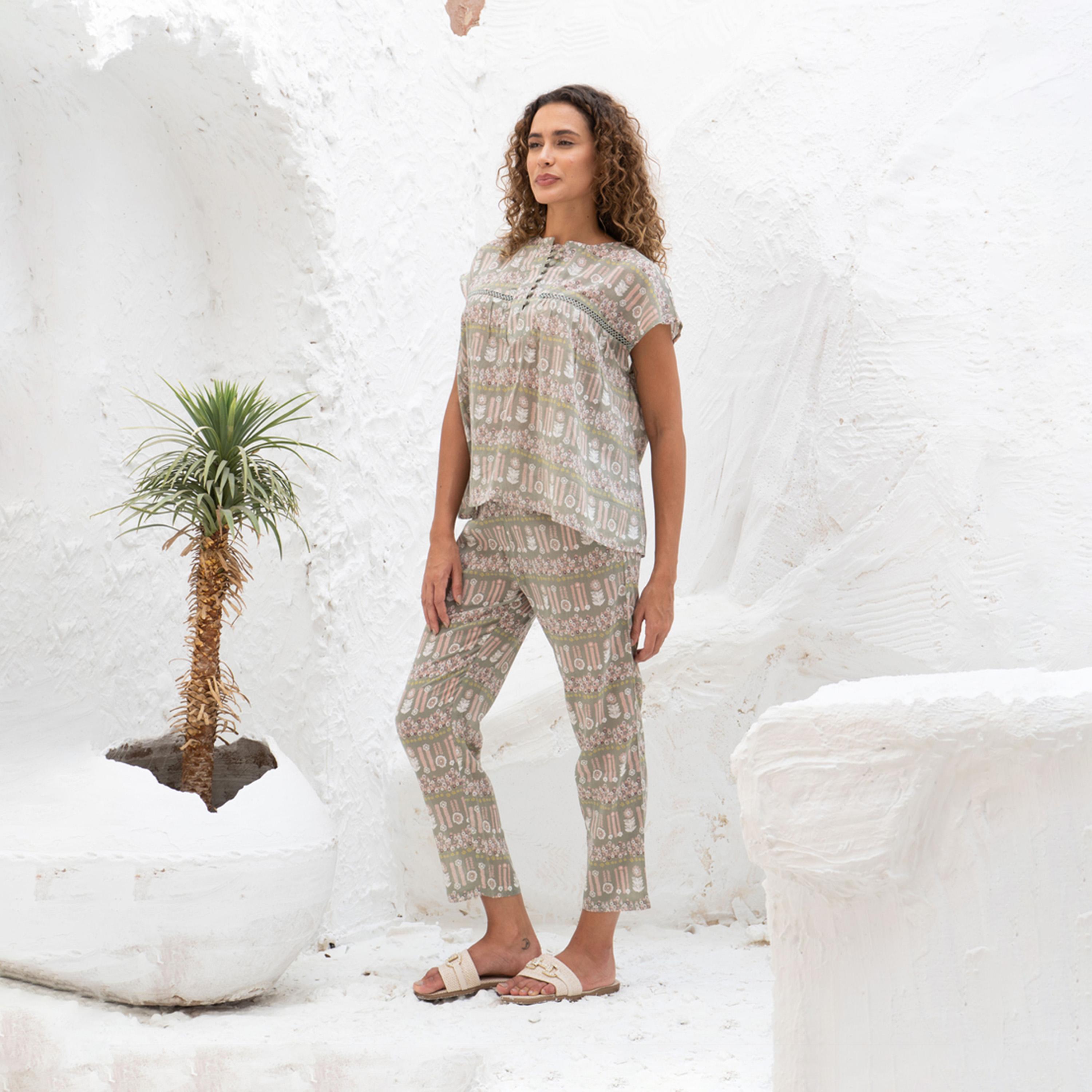 Sanskrutihomes X Styli Women Pure Cotton Ethnic Motifs Printed Night Suit-women-clothing-nightwear-pyjamas-longsets-image-2