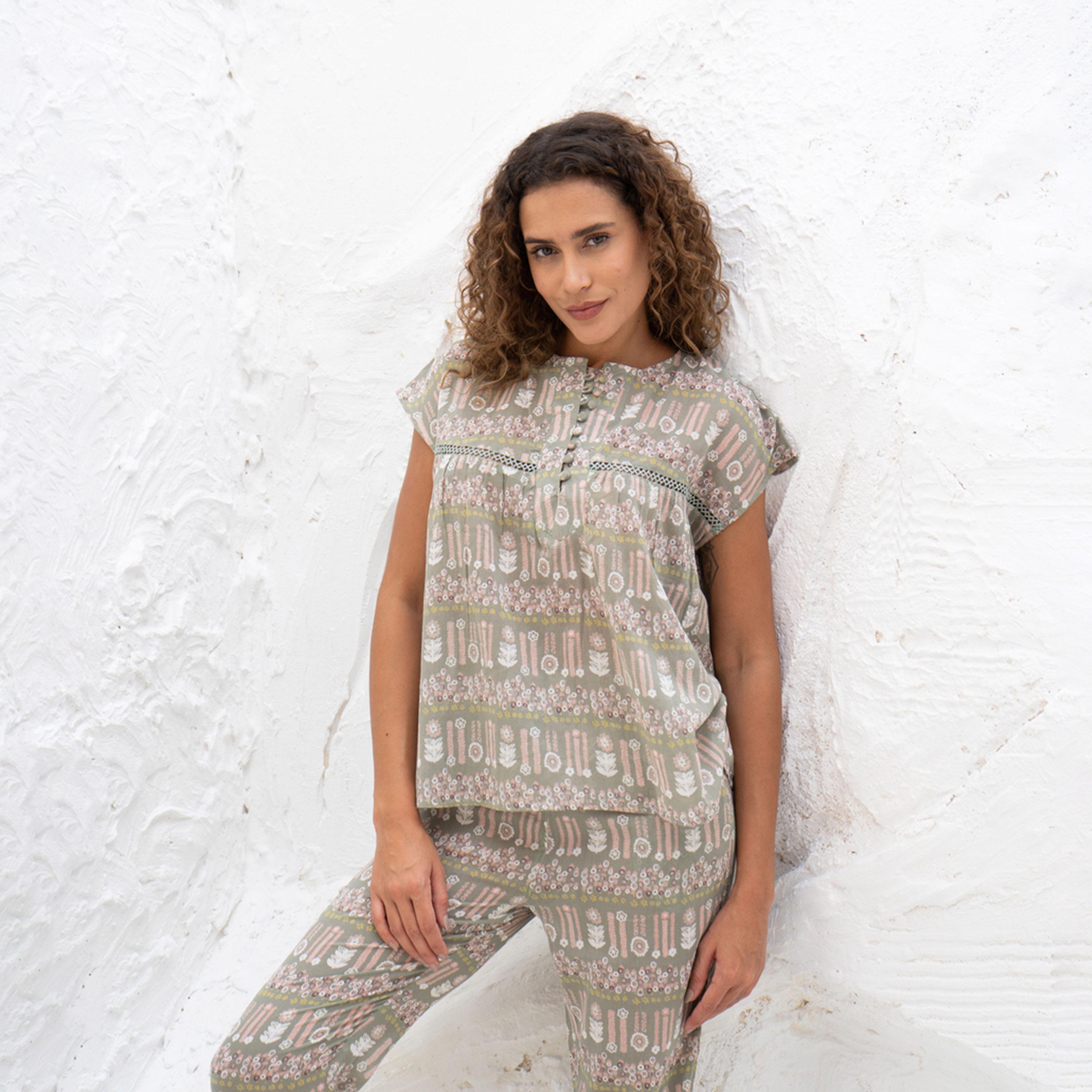 Sanskrutihomes X Styli Women Pure Cotton Ethnic Motifs Printed Night Suit-women-clothing-nightwear-pyjamas-longsets-image-5