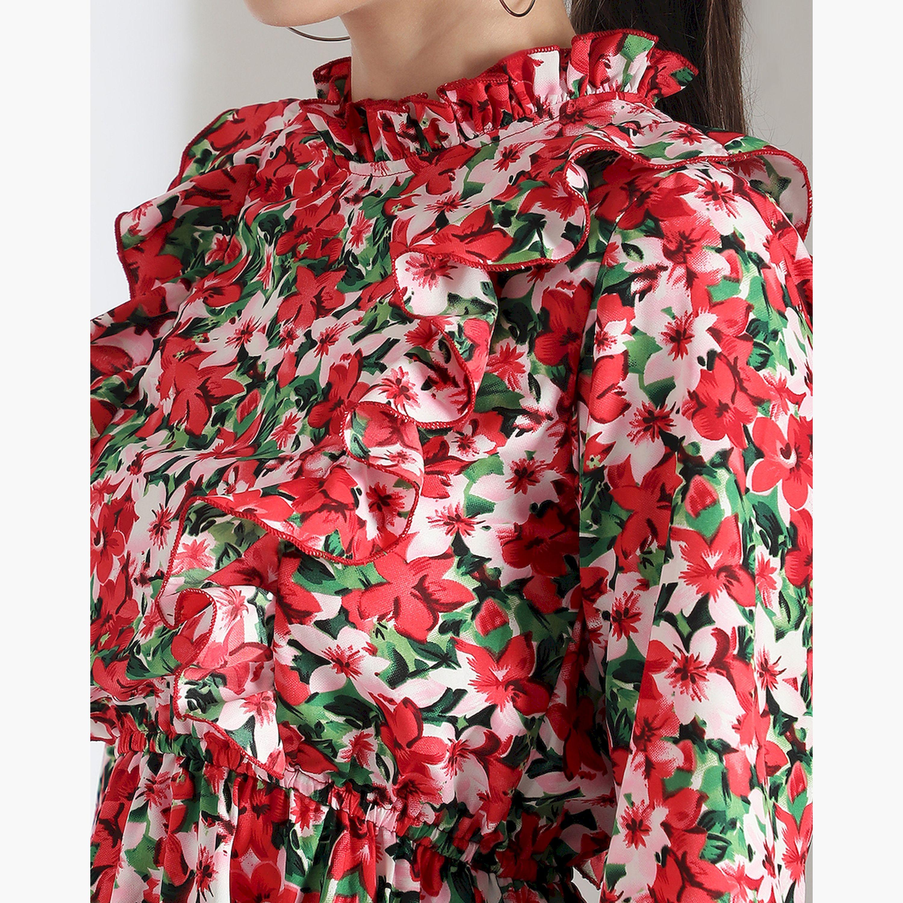 كوتي × ستايلي - فستان نسائي طبقات بقصّة واسعة وأكمام مطوية وطبعة زهور-women-clothing-dresses-image-3