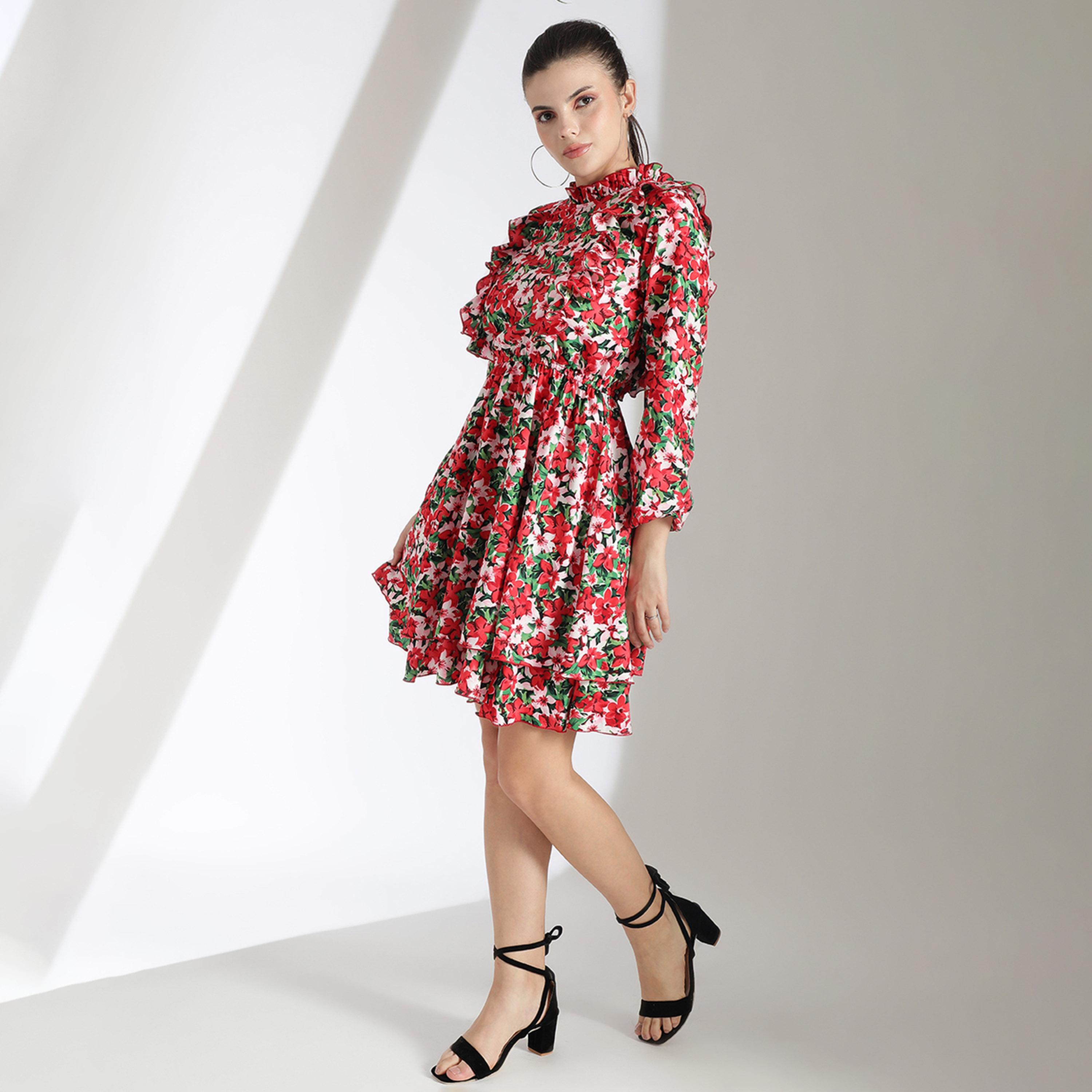 كوتي × ستايلي - فستان نسائي طبقات بقصّة واسعة وأكمام مطوية وطبعة زهور-women-clothing-dresses-image-5