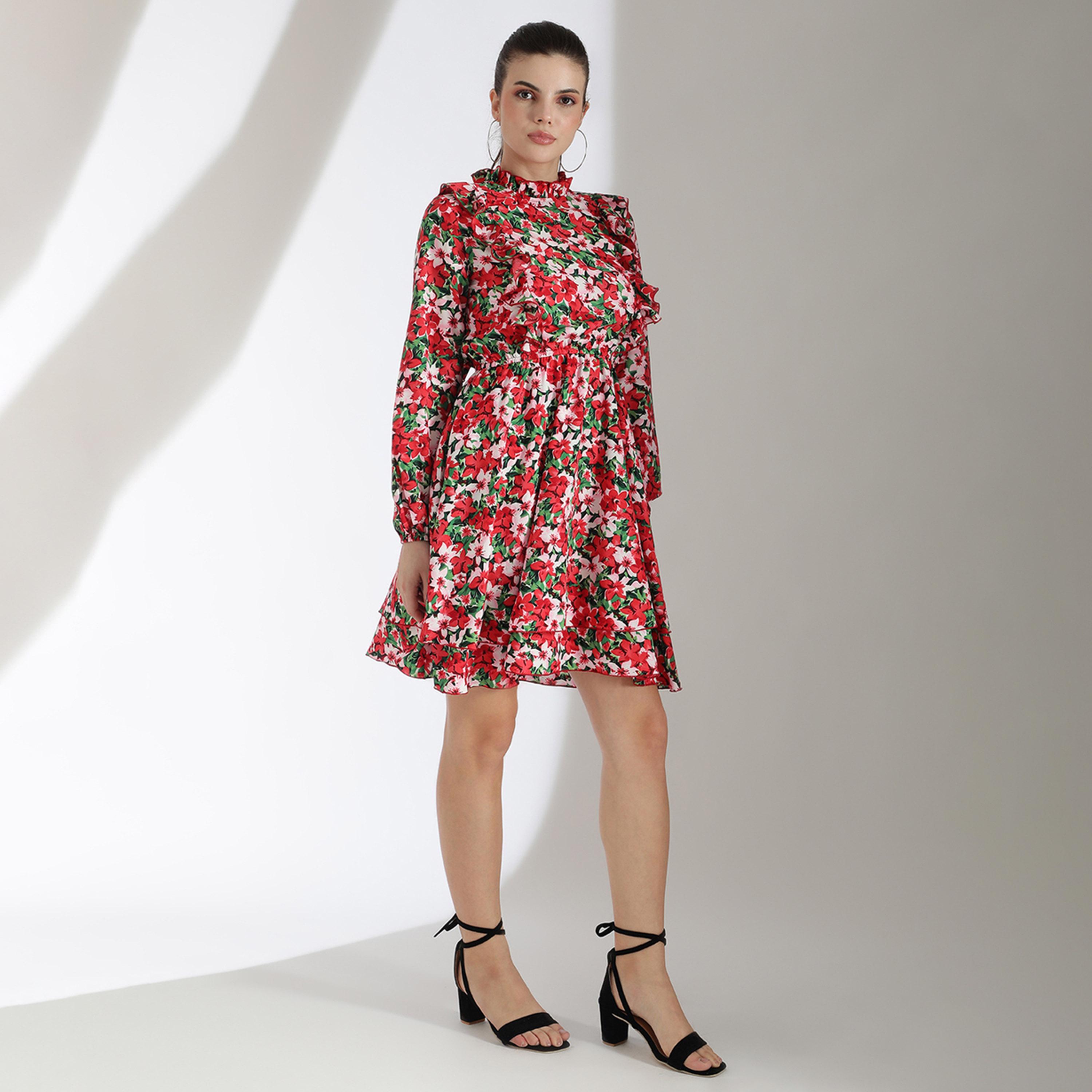 كوتي × ستايلي - فستان نسائي طبقات بقصّة واسعة وأكمام مطوية وطبعة زهور-women-clothing-dresses-image-6