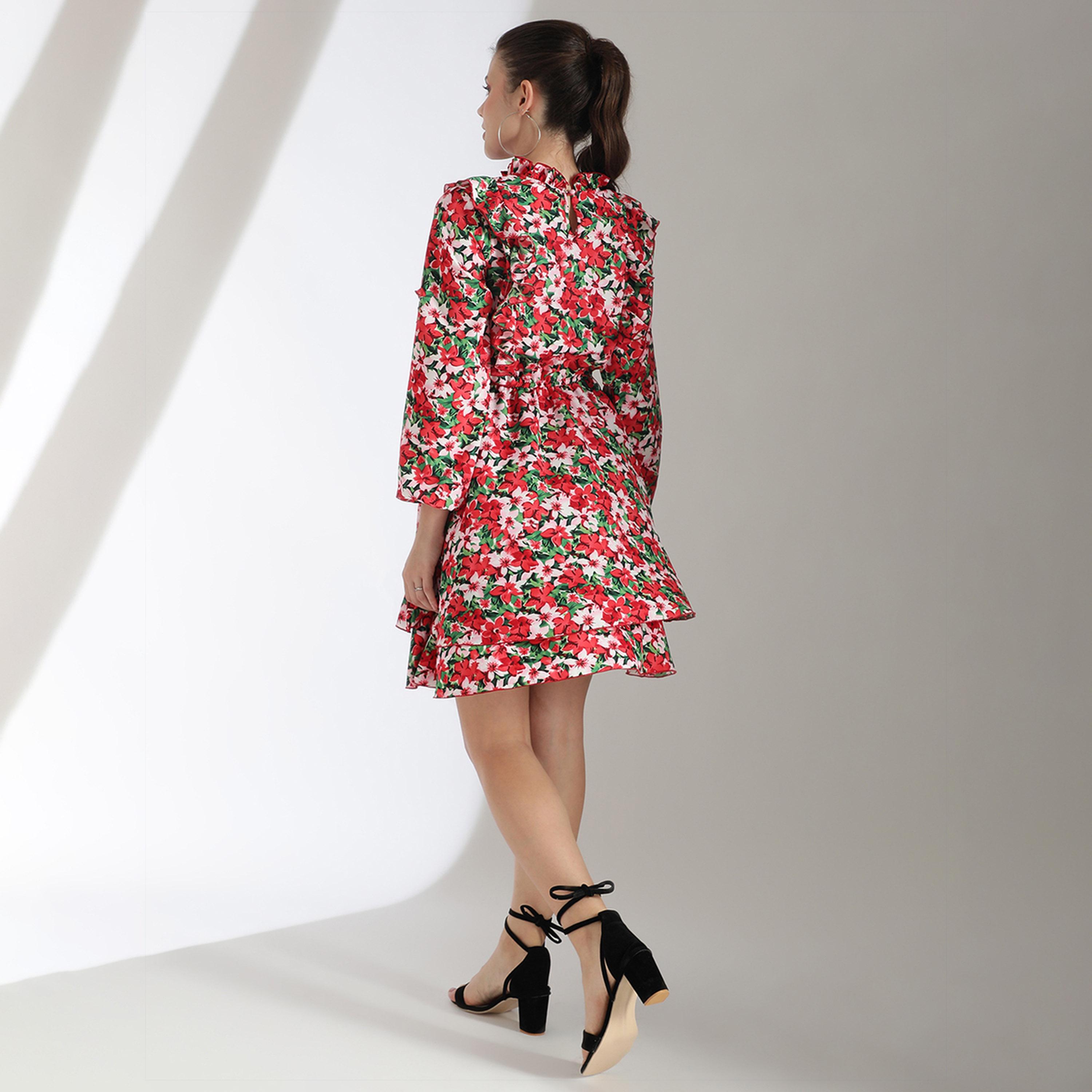 كوتي × ستايلي - فستان نسائي طبقات بقصّة واسعة وأكمام مطوية وطبعة زهور-women-clothing-dresses-image-7