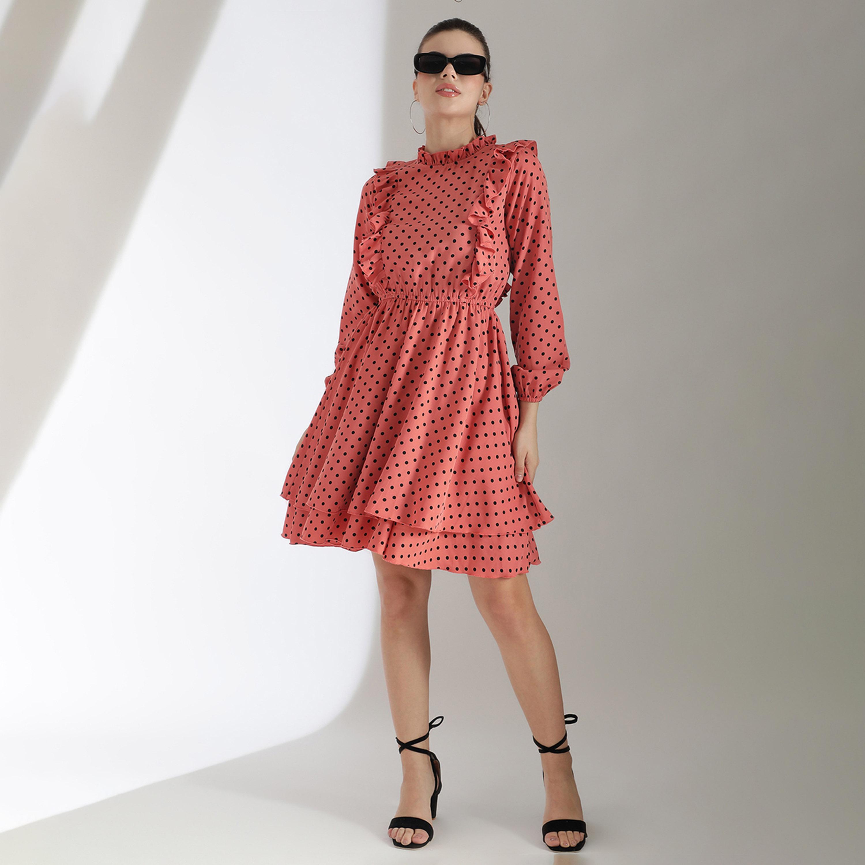 كوتي × ستايلي - فستان نسائي طبقات منقط بقصّة واسعة من الأسفل-women-clothing-dresses-image-1