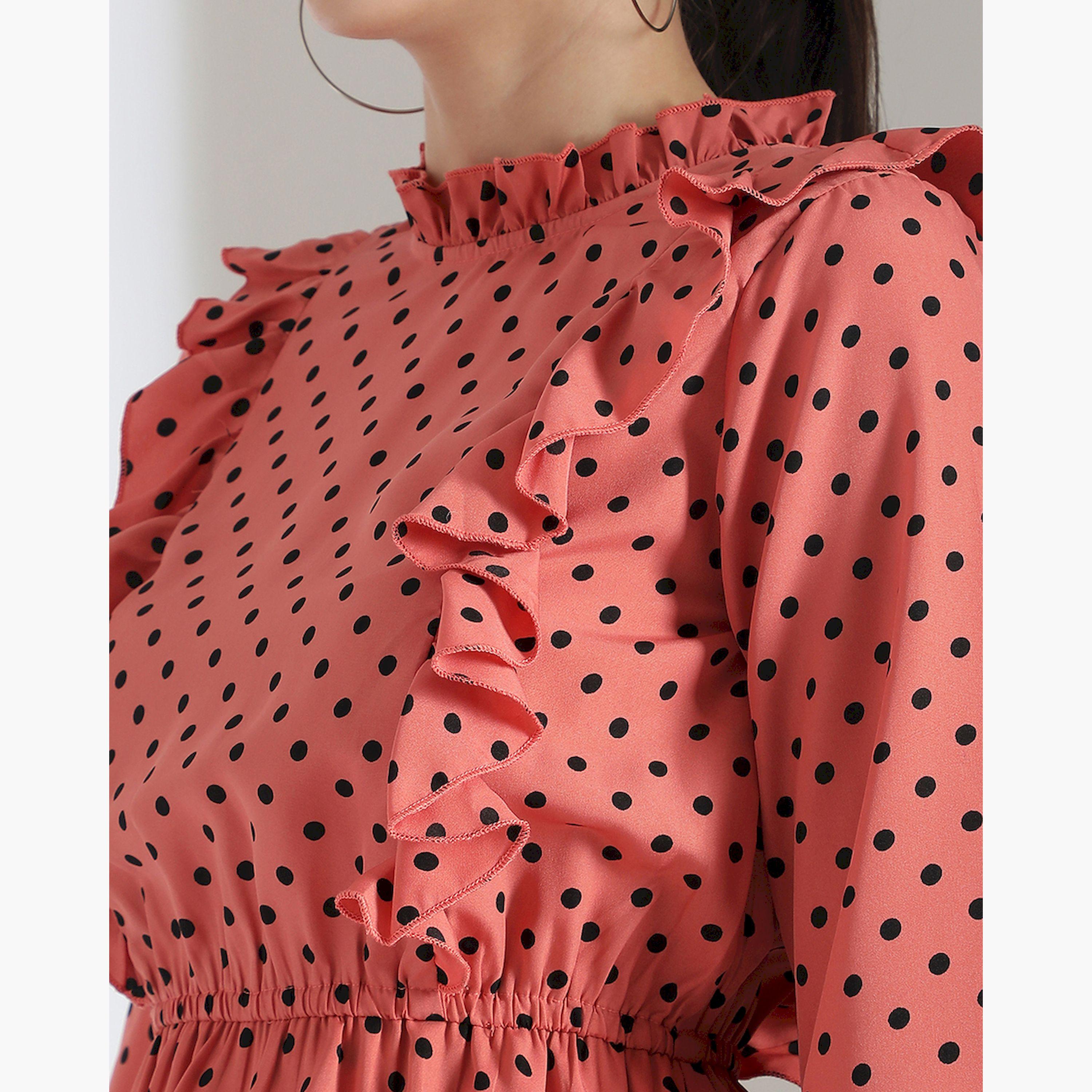 كوتي × ستايلي - فستان نسائي طبقات منقط بقصّة واسعة من الأسفل-women-clothing-dresses-image-2