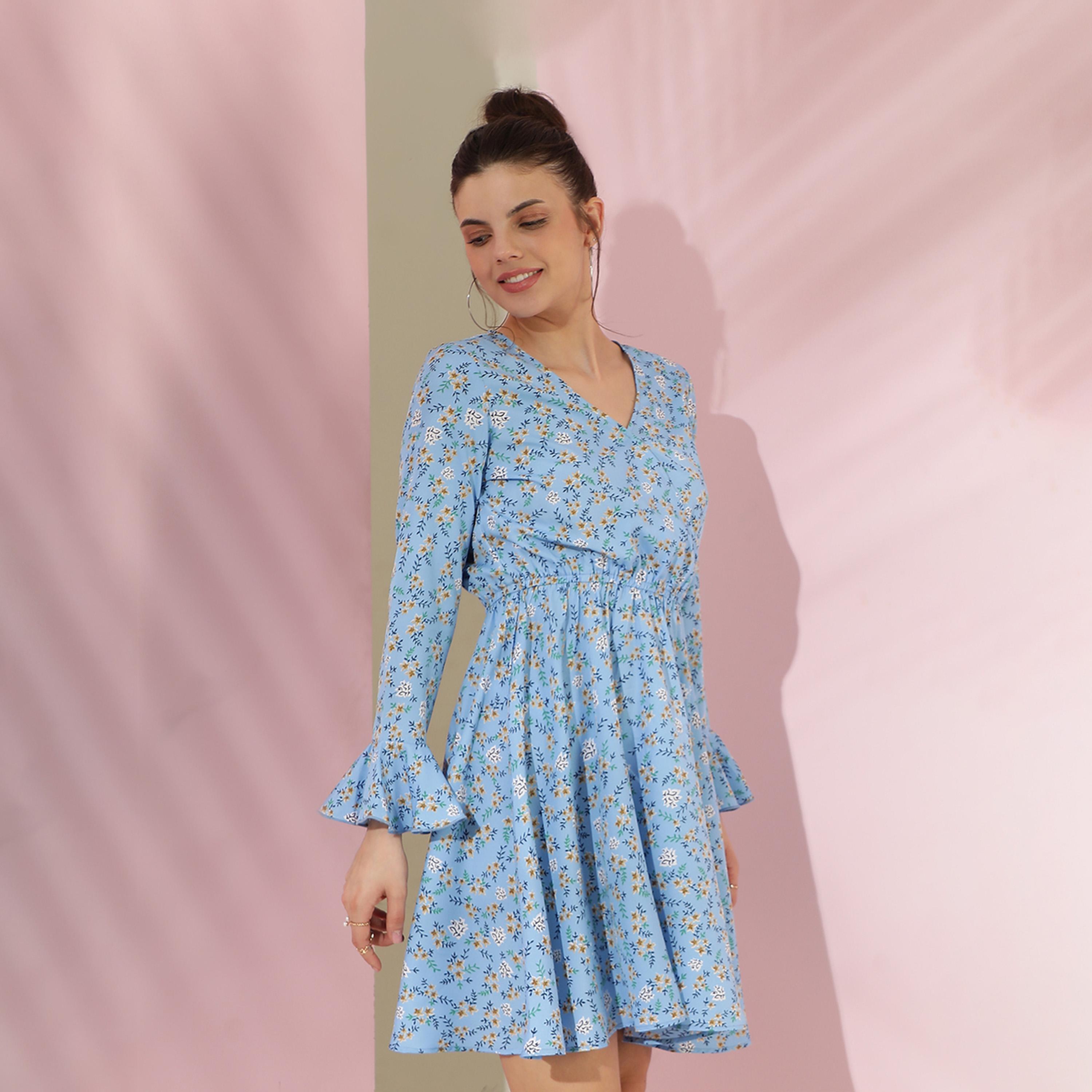 كوتي × ستايلي - فستان نسائي بقصّة واسعة من الكريب مطبوع بالورود بأكمام واسعة-women-clothing-dresses-image-3