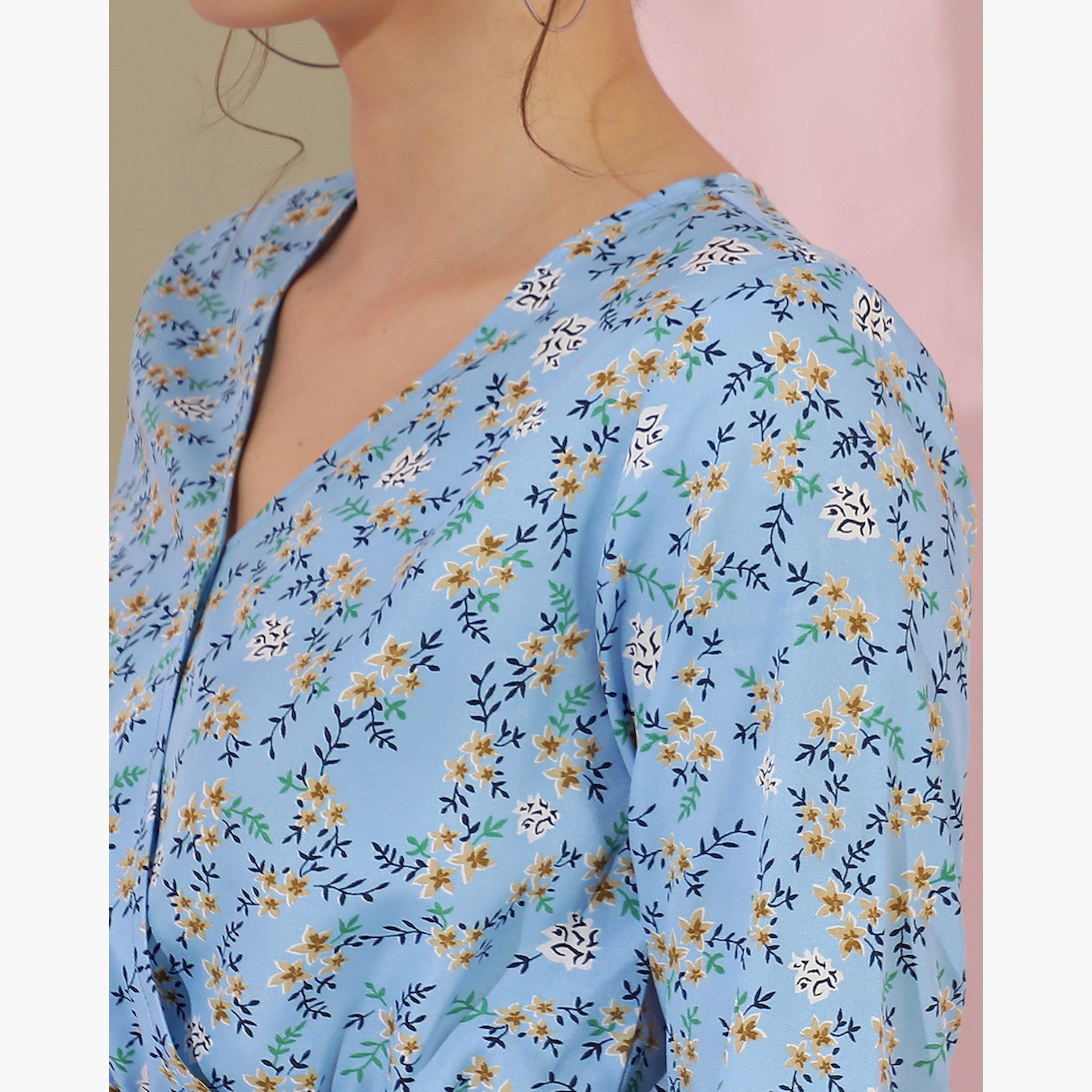 كوتي × ستايلي - فستان نسائي بقصّة واسعة من الكريب مطبوع بالورود بأكمام واسعة-women-clothing-dresses-image-4