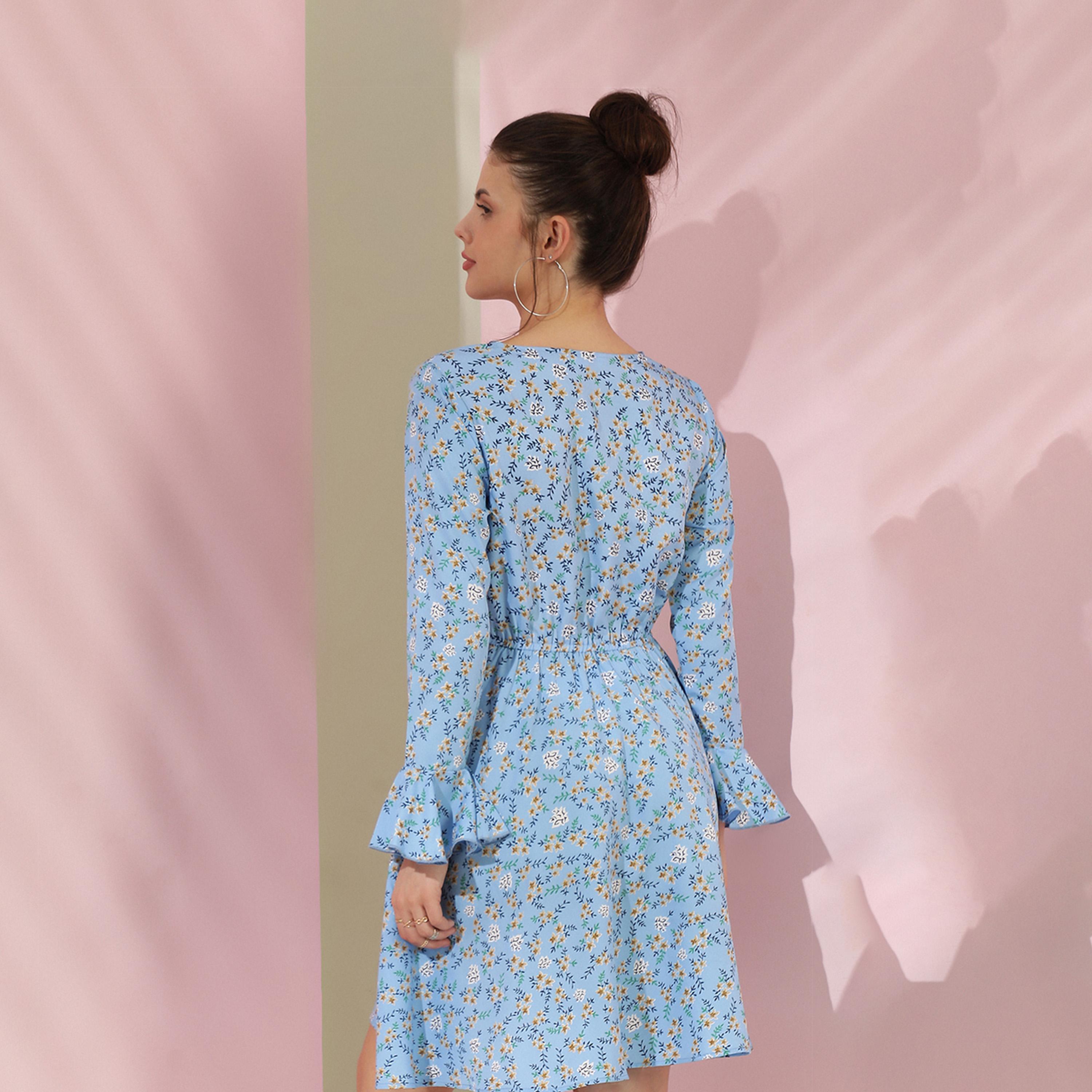 كوتي × ستايلي - فستان نسائي بقصّة واسعة من الكريب مطبوع بالورود بأكمام واسعة-women-clothing-dresses-image-5