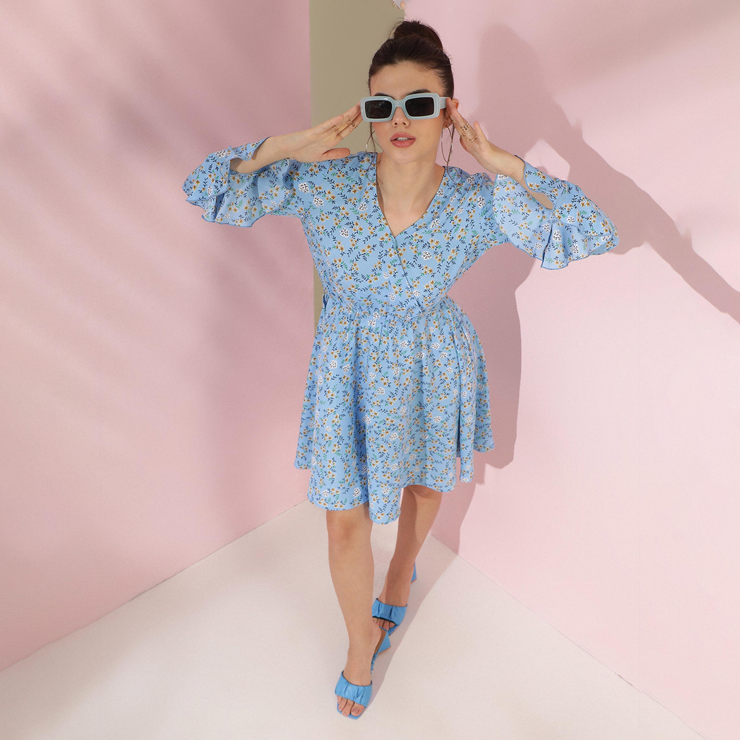كوتي × ستايلي - فستان نسائي بقصّة واسعة من الكريب مطبوع بالورود بأكمام واسعة-women-clothing-dresses-image-6