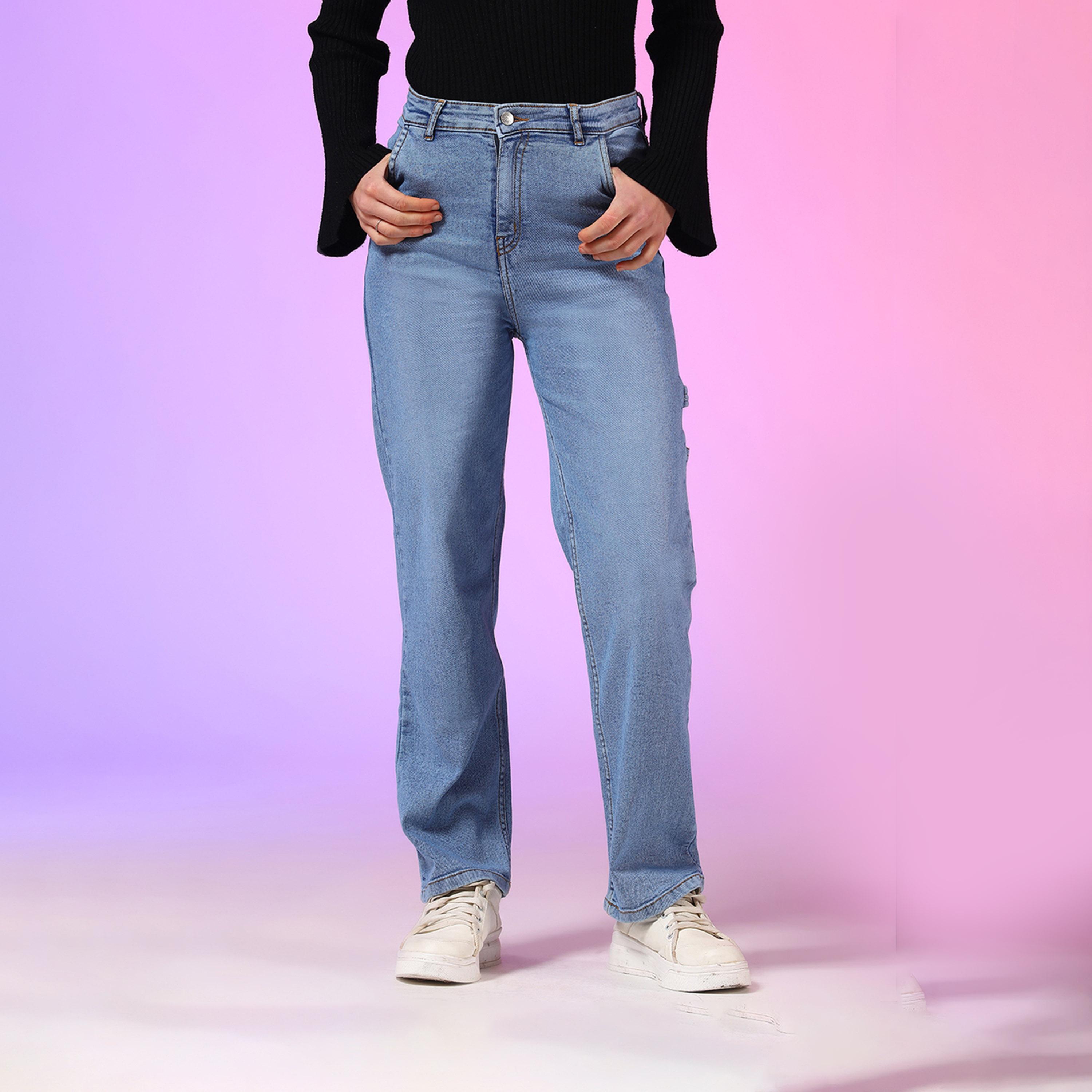 Kotty X Styli Womens Straight Fit High-Rise Low Distress Light Fade Stretchable Jeans-women-clothing-bottoms-jeans-image-1