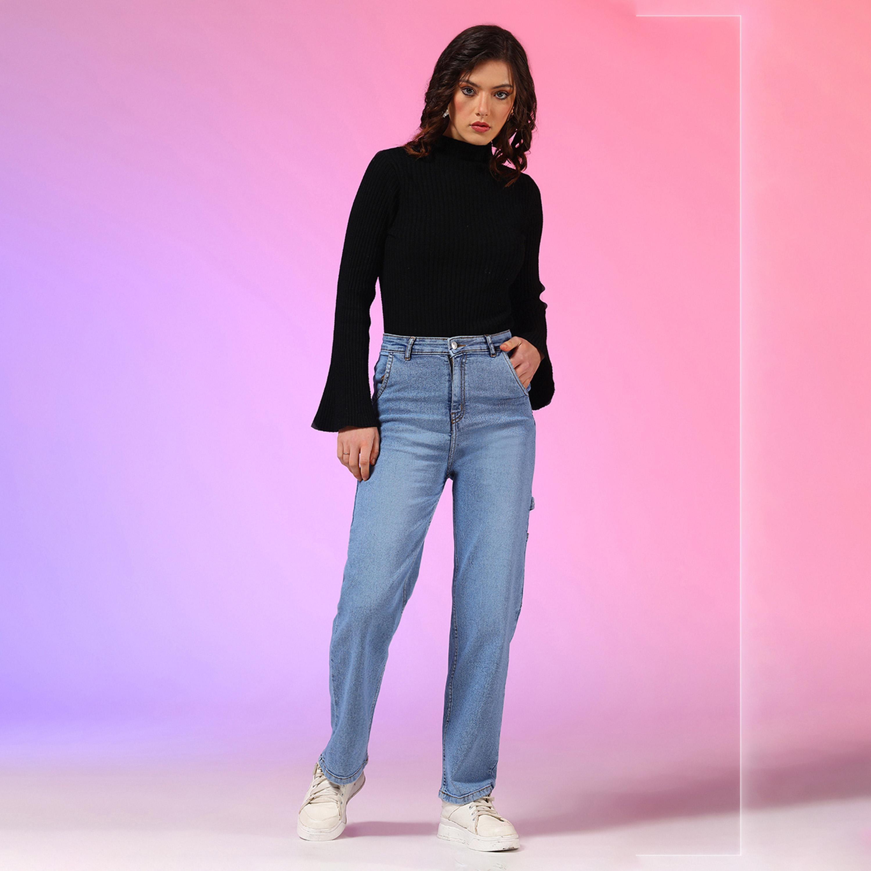 Kotty X Styli Womens Straight Fit High-Rise Low Distress Light Fade Stretchable Jeans-women-clothing-bottoms-jeans-image-3