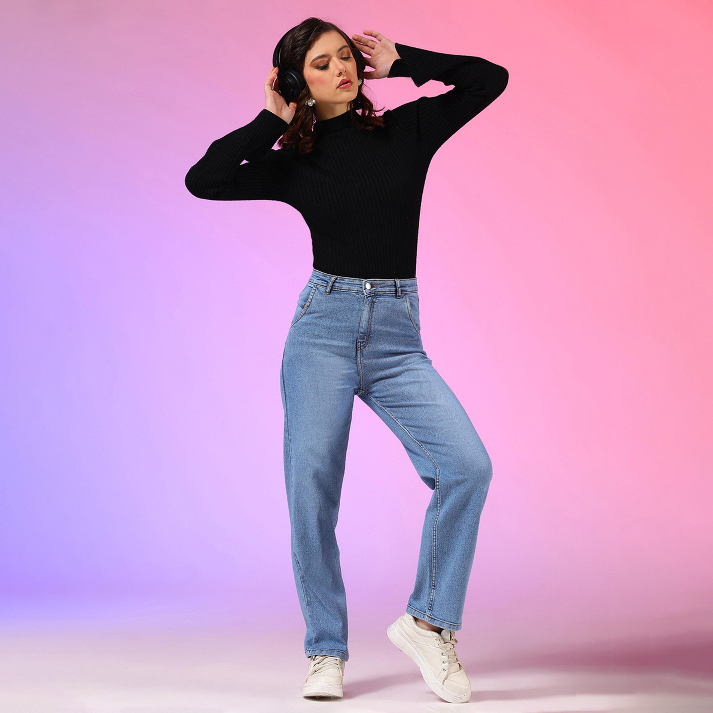 Kotty X Styli Womens Straight Fit High-Rise Low Distress Light Fade Stretchable Jeans-women-clothing-bottoms-jeans-image-4