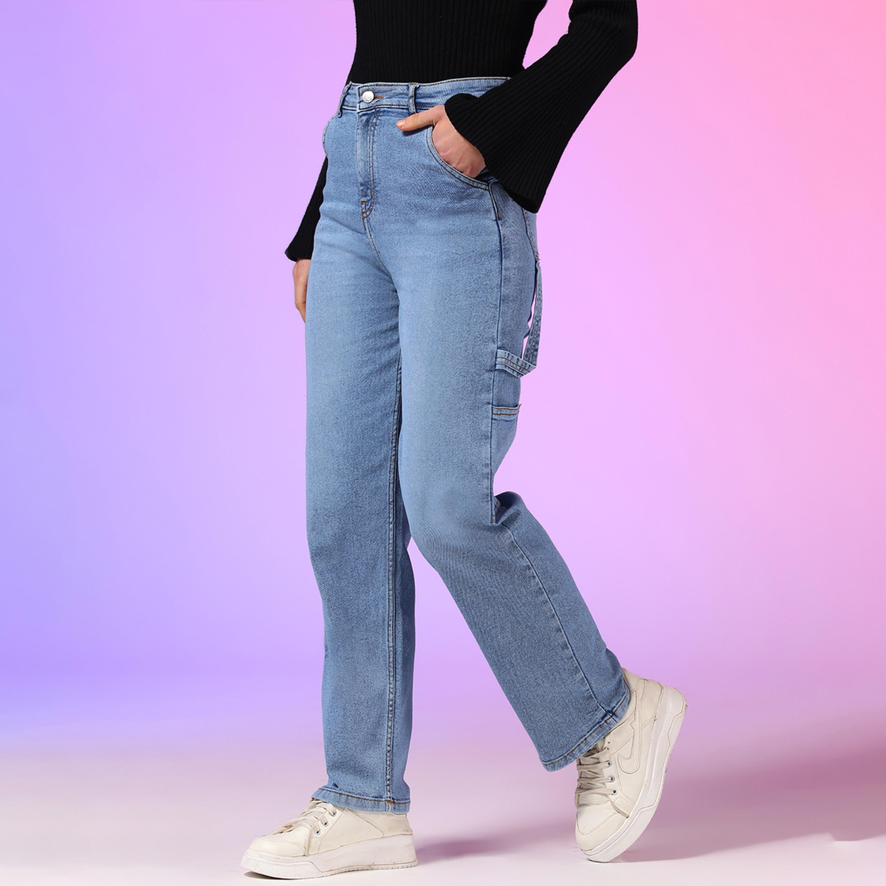 Kotty X Styli Womens Straight Fit High-Rise Low Distress Light Fade Stretchable Jeans-women-clothing-bottoms-jeans-image-5