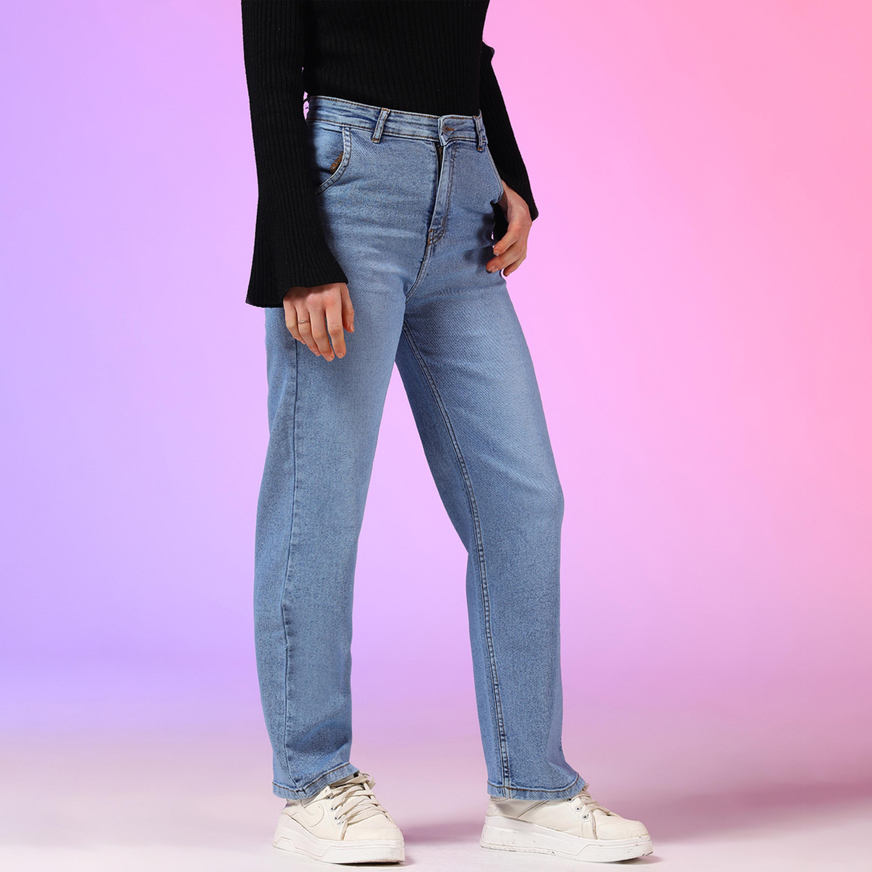 Kotty X Styli Womens Straight Fit High-Rise Low Distress Light Fade Stretchable Jeans-women-clothing-bottoms-jeans-image-6