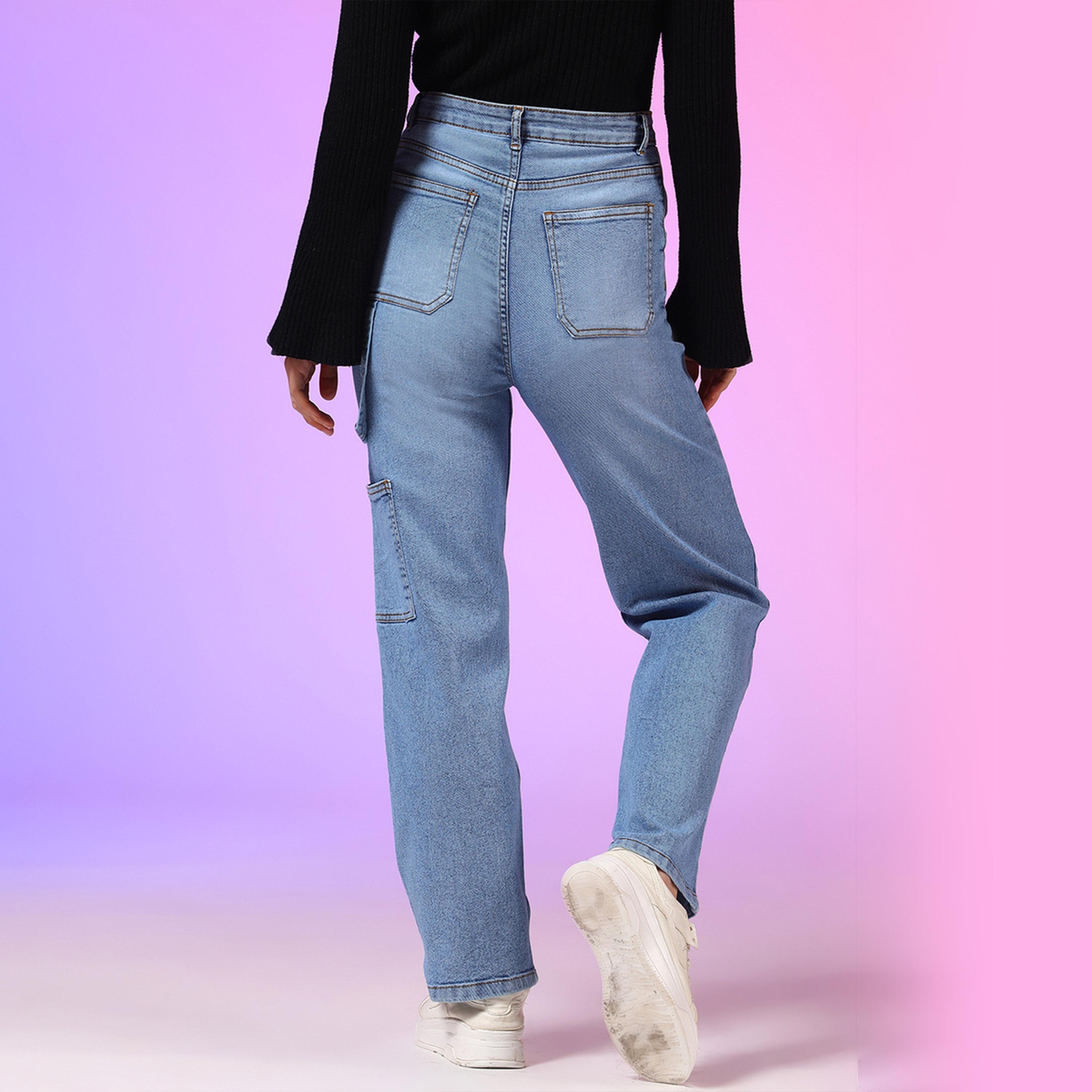 Kotty X Styli Womens Straight Fit High-Rise Low Distress Light Fade Stretchable Jeans-women-clothing-bottoms-jeans-image-7