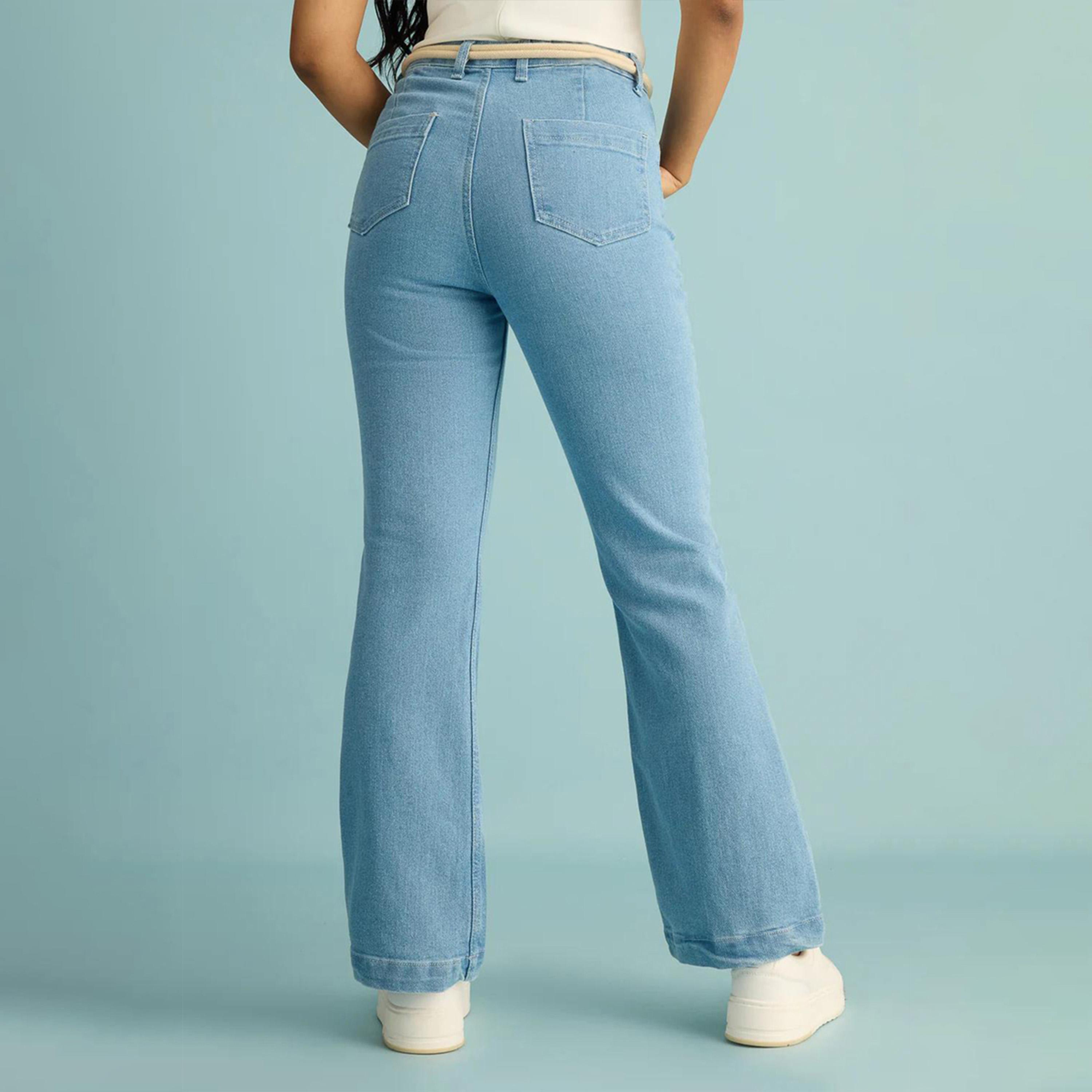 كوتي × ستايلي - بنطال جينز نسائي مستقيم بخصر مرتفع قابل للتمدد ولون فاتح-women-clothing-bottoms-jeans-image-5