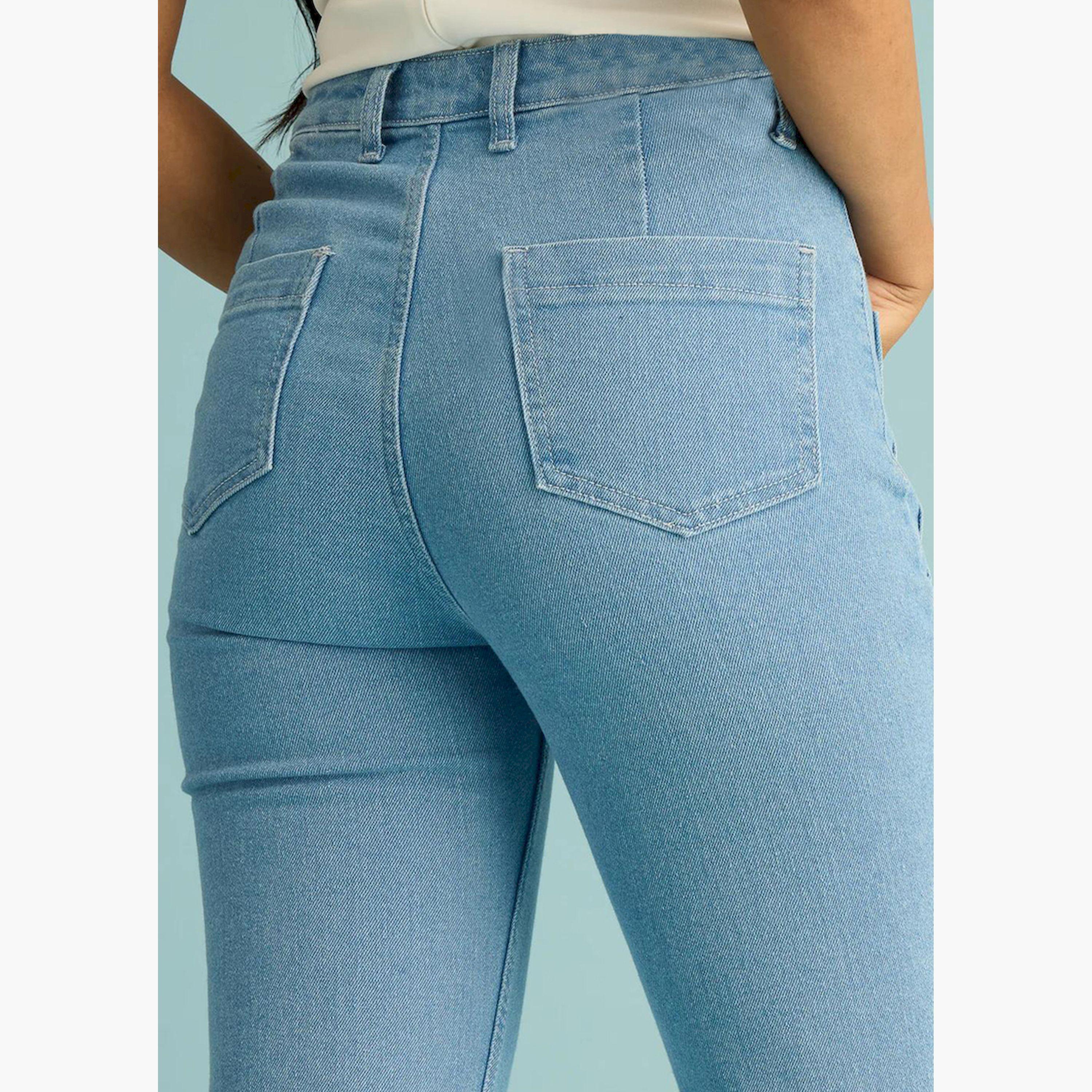 كوتي × ستايلي - بنطال جينز نسائي مستقيم بخصر مرتفع قابل للتمدد ولون فاتح-women-clothing-bottoms-jeans-image-6