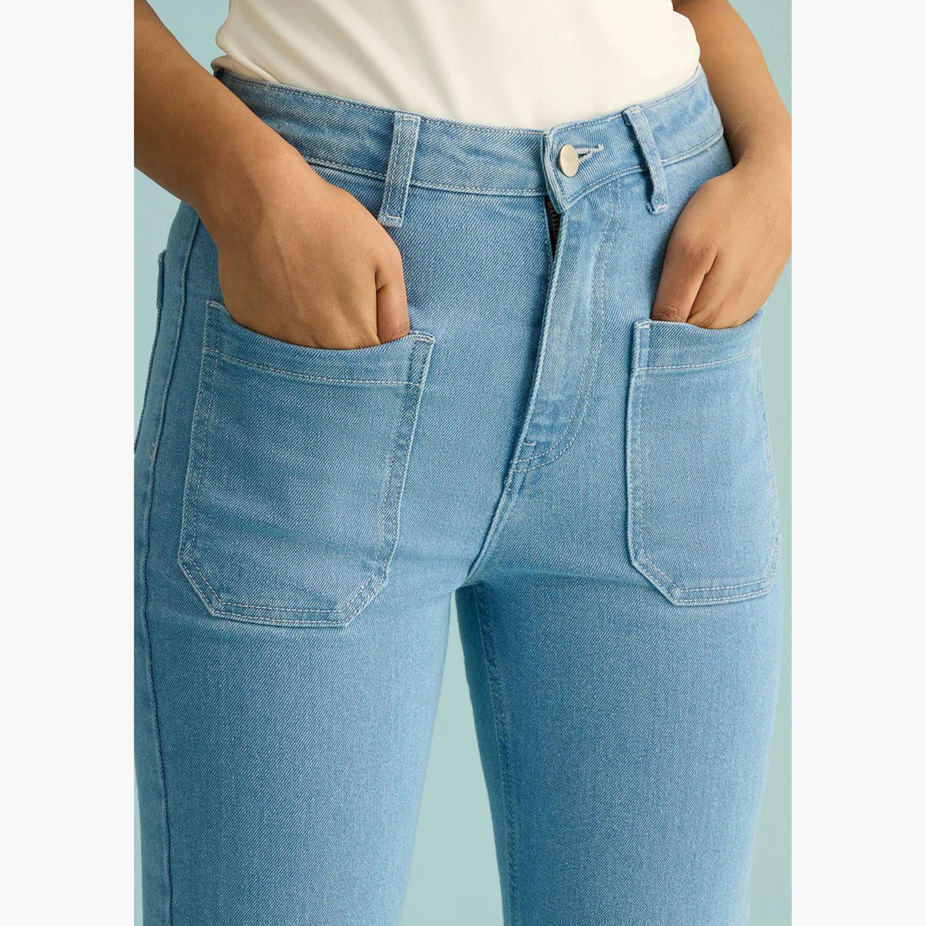 كوتي × ستايلي - بنطال جينز نسائي مستقيم بخصر مرتفع قابل للتمدد ولون فاتح-women-clothing-bottoms-jeans-image-7