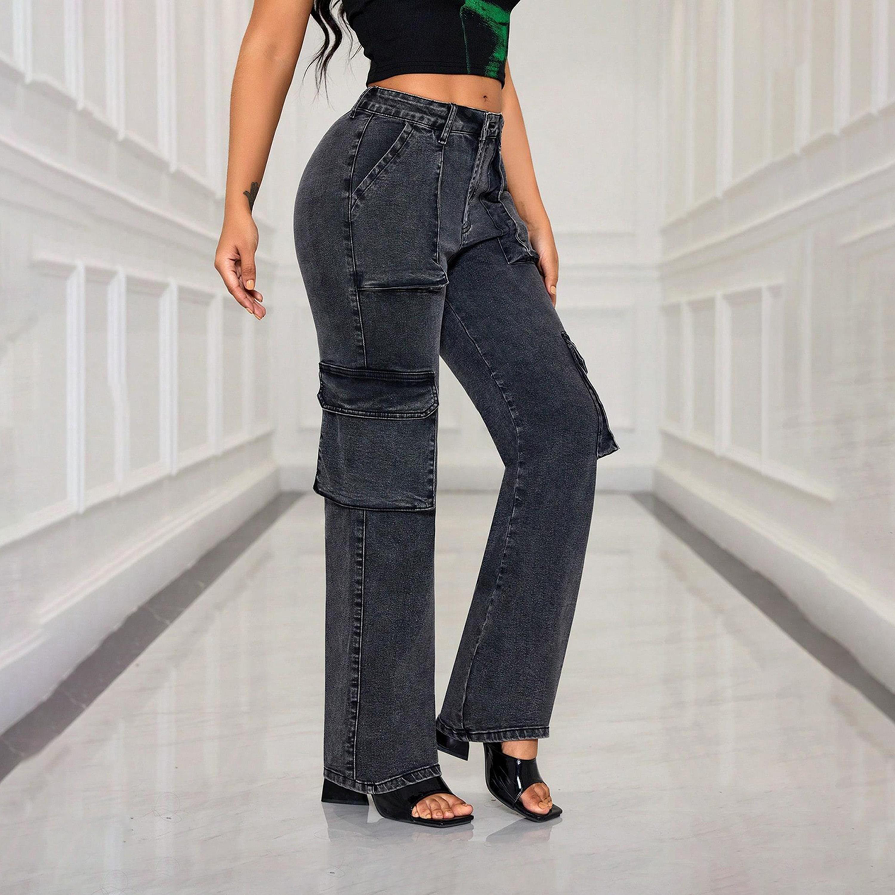 Kotty X Styli Womens Straight Fit High-Rise Light Fade Stretchable Cargo Jeans-women-clothing-bottoms-jeans-image-3