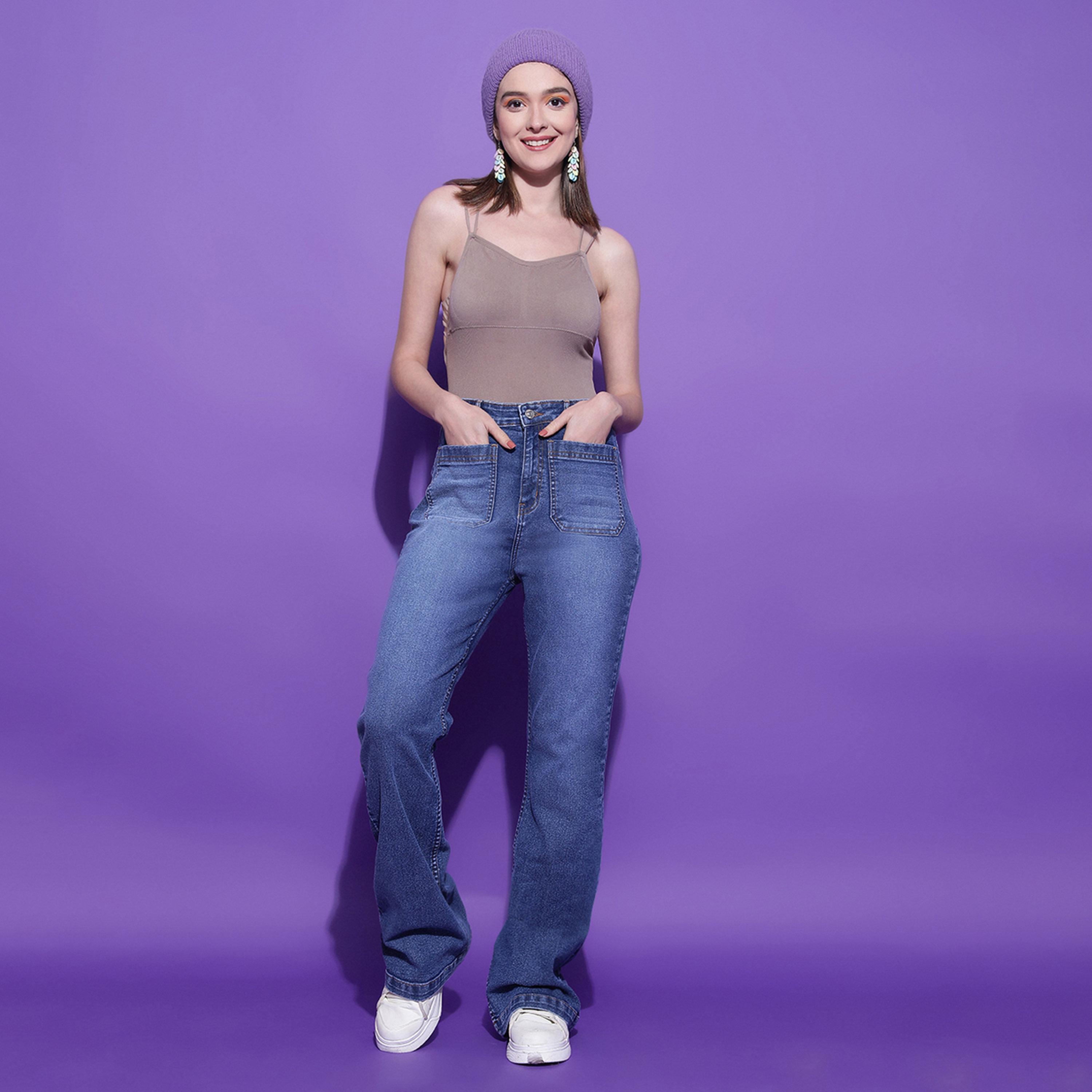 كوتي × ستايلي - بنطال جينز نسائي بقصّة واسعة وخصر مرتفع ولون فاتح-women-clothing-bottoms-jeans-image-2