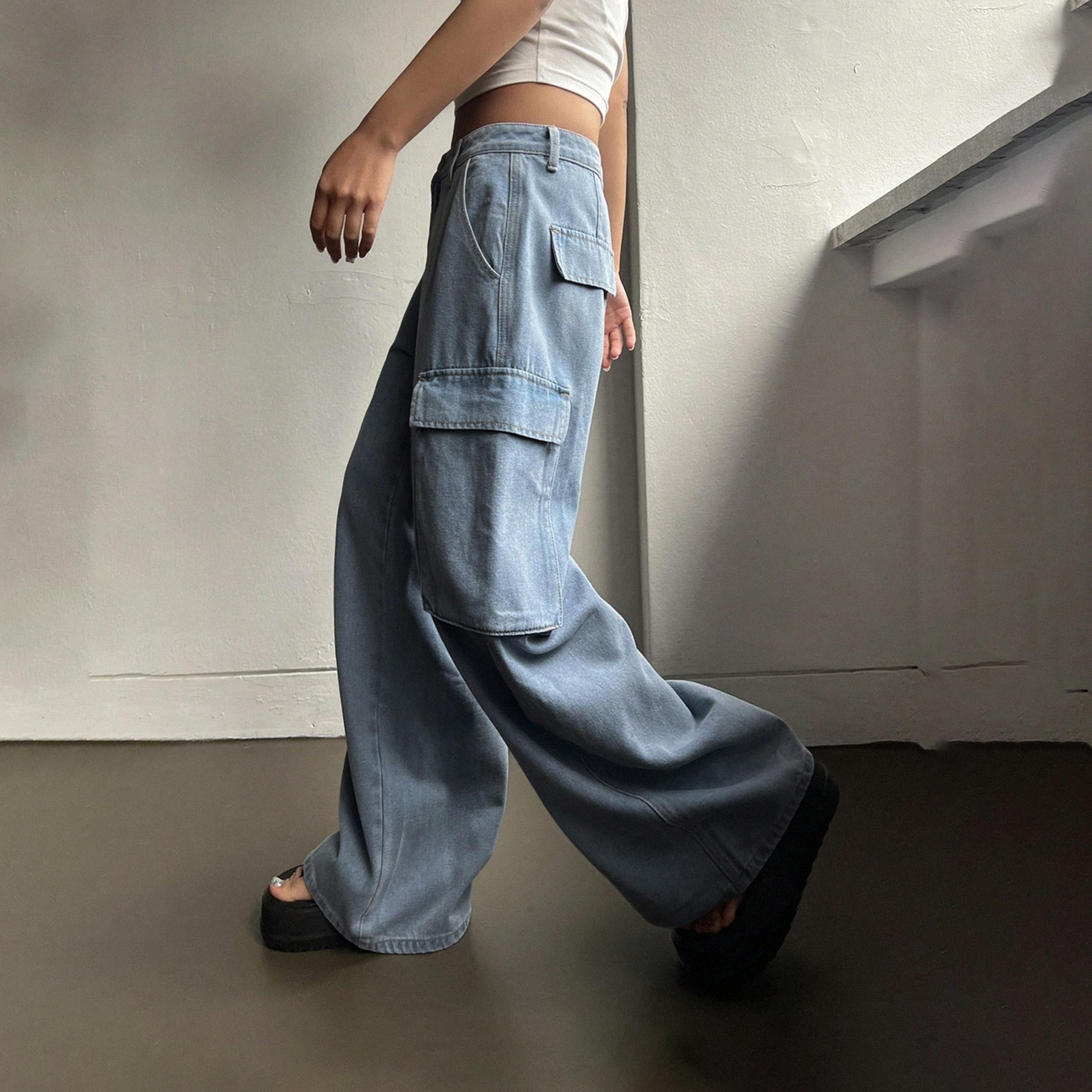 Kotty X Styli Womens Wide Leg High-Rise Low Distress Stretchable Cargo Jeans-women-clothing-bottoms-jeans-image-2