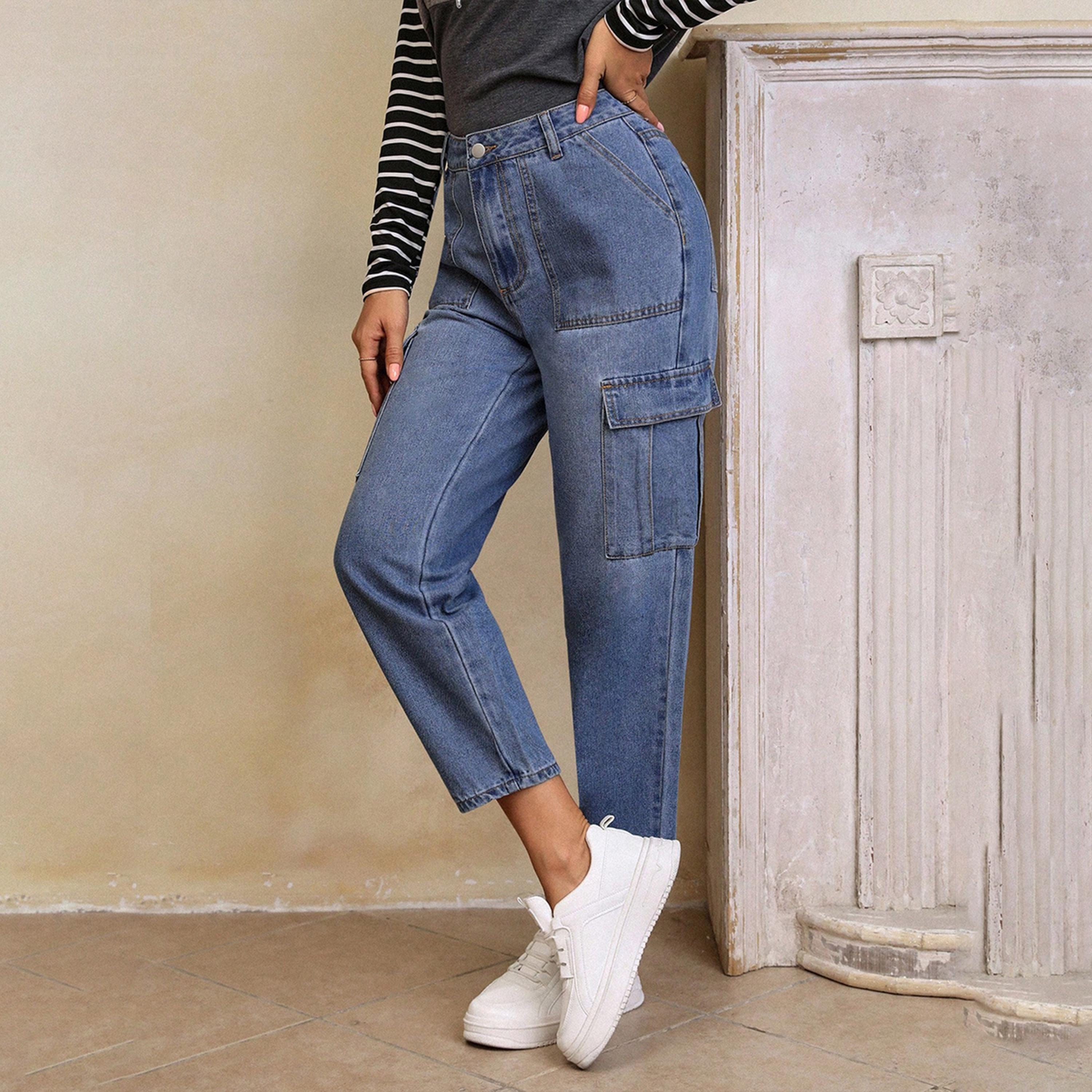 كوتي × ستايلي - بنطال جينز كارغو نسائي ضيق بخصر عالٍ وبتصميم باهت ومطاطي-women-clothing-bottoms-jeans-image-6