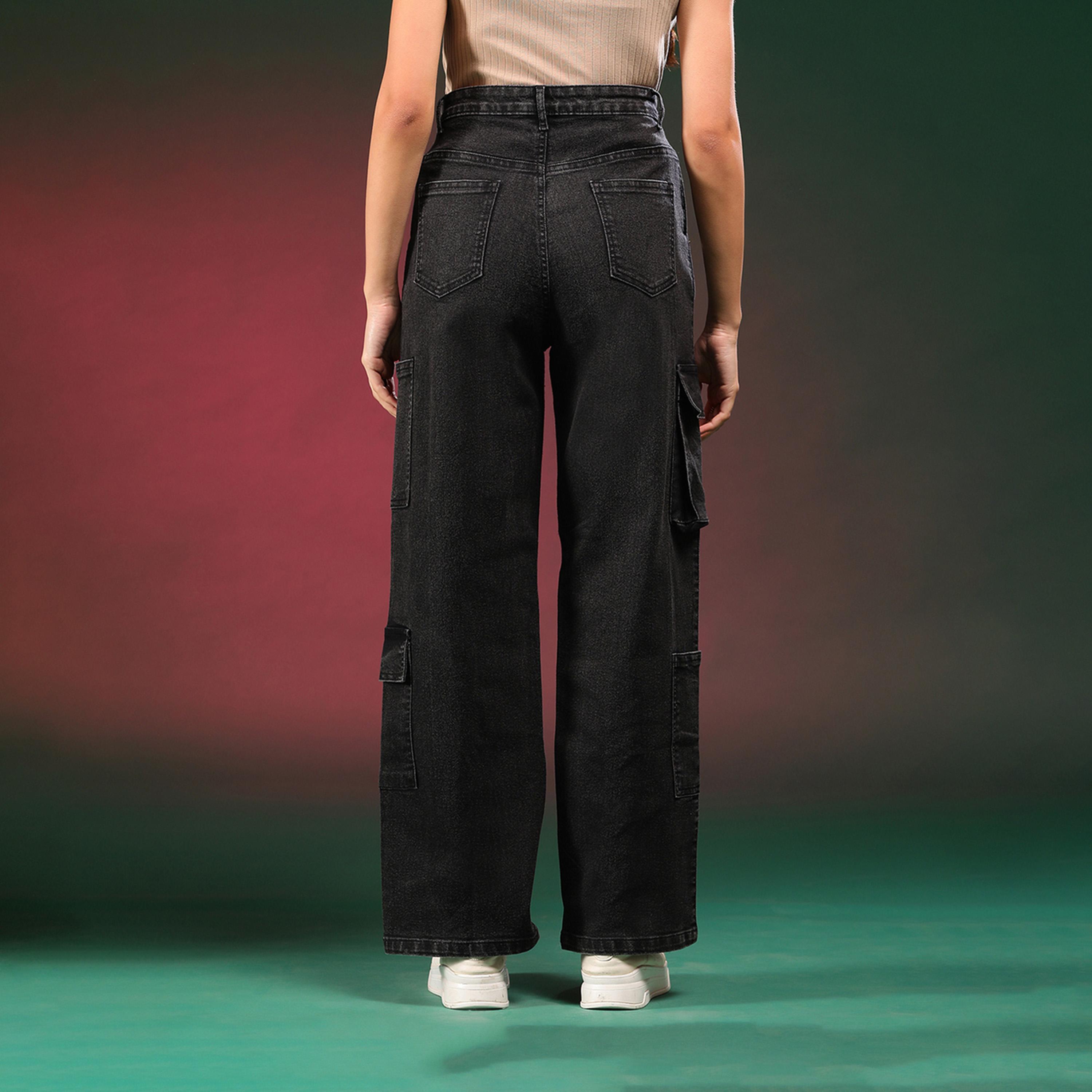 كوتي × ستايلي - بنطال جينز كارغو نسائي مستقيم ومرن وممزق بخصر مرتفع ولون فاتح-women-clothing-bottoms-jeans-image-2
