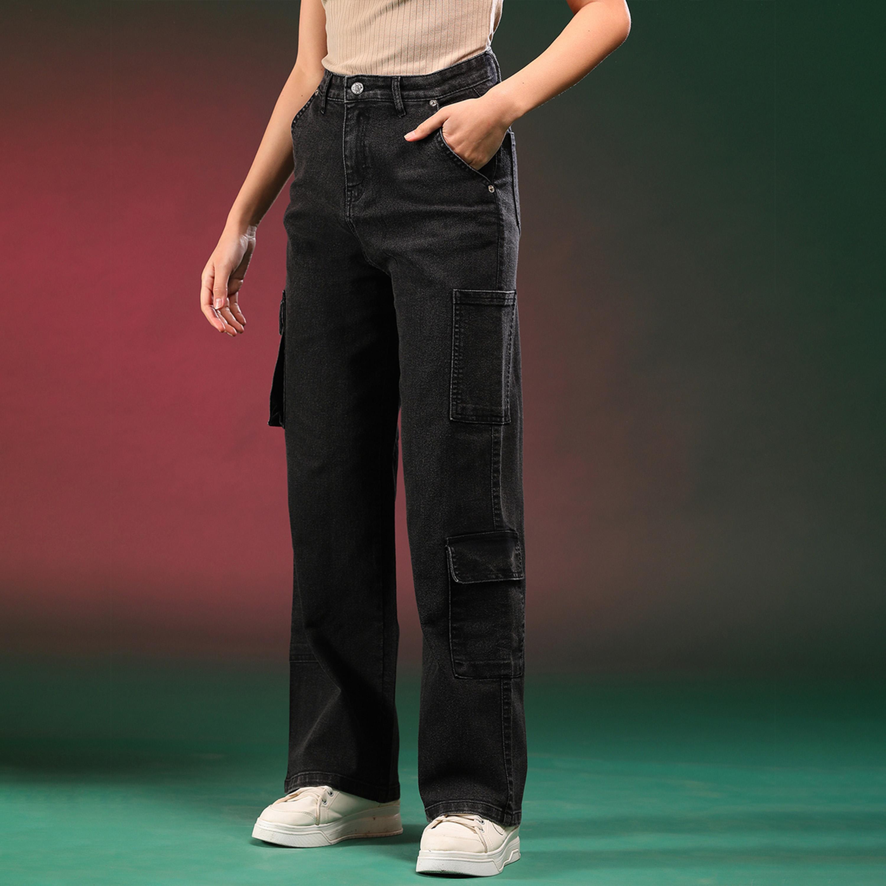 كوتي × ستايلي - بنطال جينز كارغو نسائي مستقيم ومرن وممزق بخصر مرتفع ولون فاتح-women-clothing-bottoms-jeans-image-5