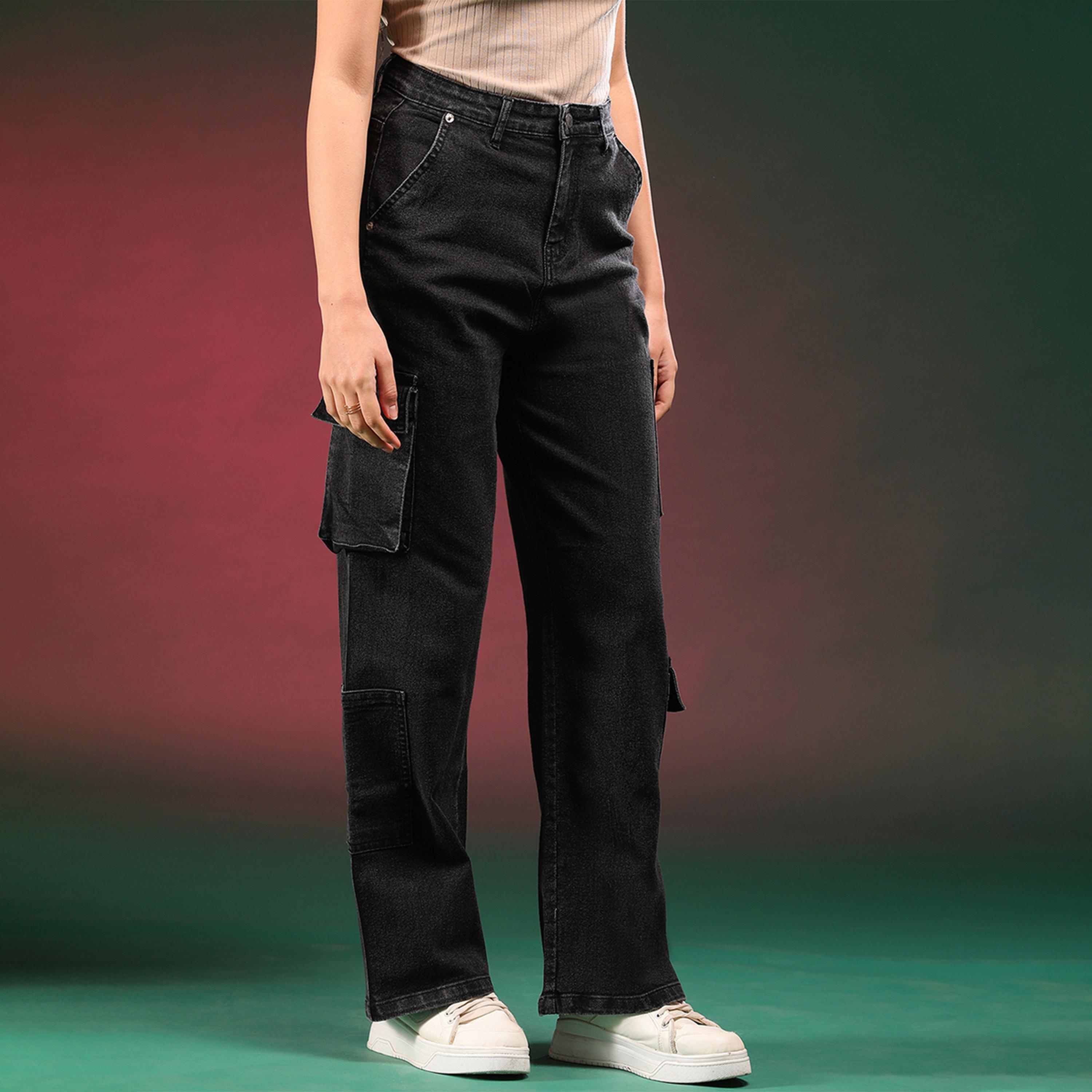 كوتي × ستايلي - بنطال جينز كارغو نسائي مستقيم ومرن وممزق بخصر مرتفع ولون فاتح-women-clothing-bottoms-jeans-image-6