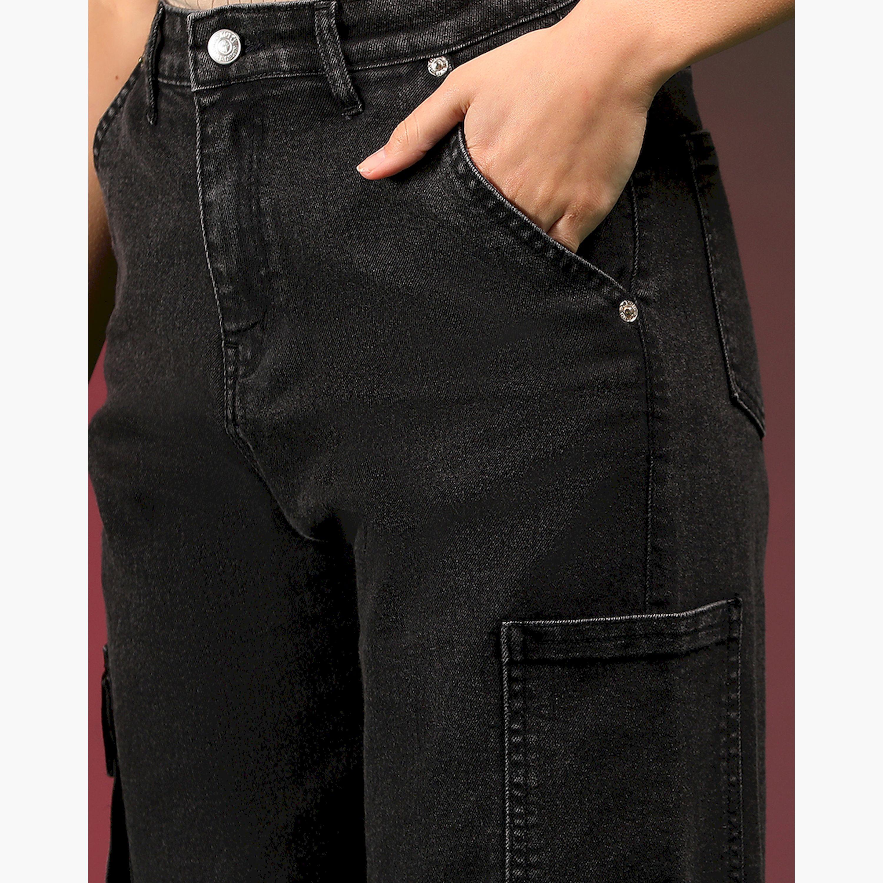كوتي × ستايلي - بنطال جينز كارغو نسائي مستقيم ومرن وممزق بخصر مرتفع ولون فاتح-women-clothing-bottoms-jeans-image-7