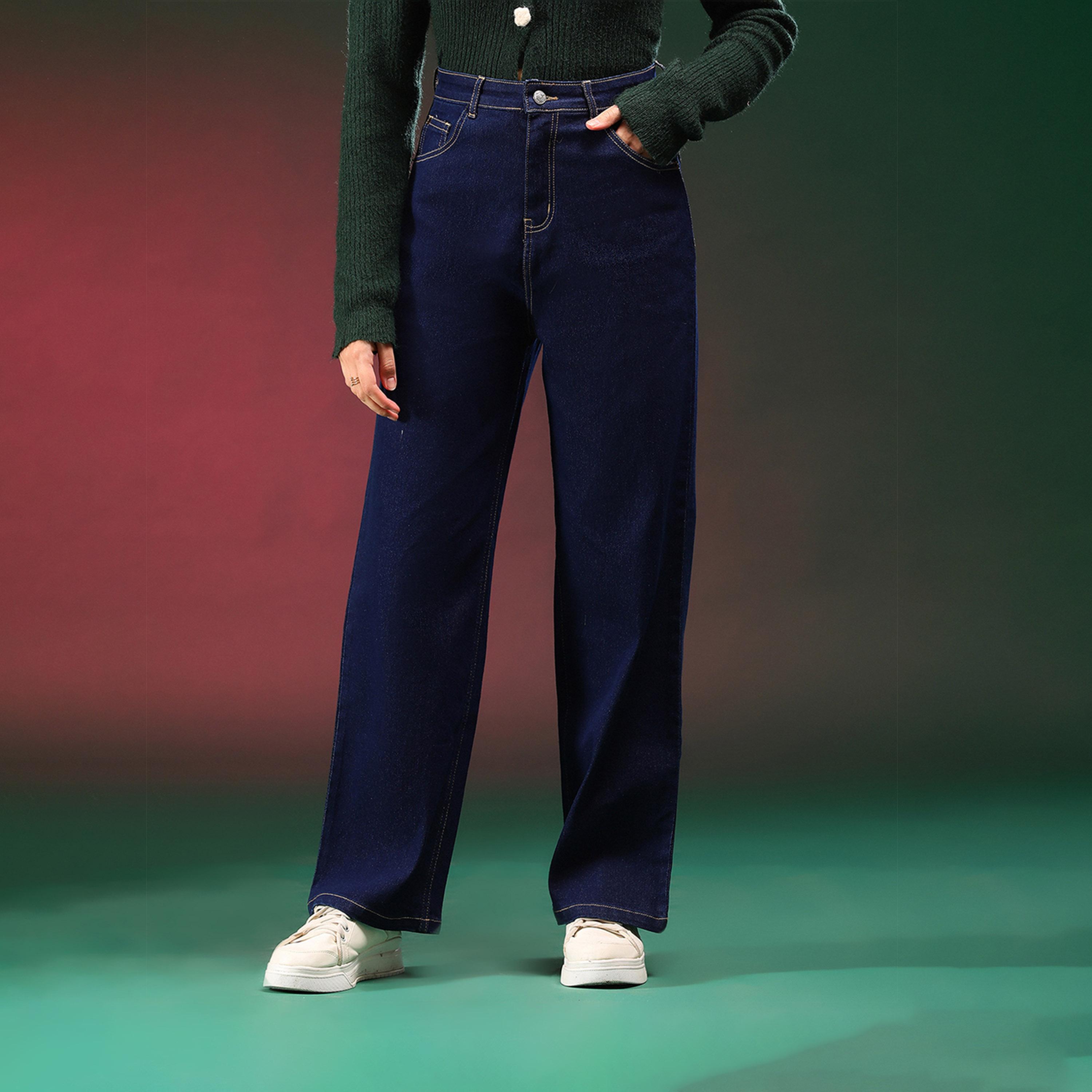 كوتي × ستايلي - بنطال جينز نسائي قابل للتمدد بقصة مستقيمة وخصر مرتفع بفتحة عند الركبة-women-clothing-bottoms-jeans-image-1