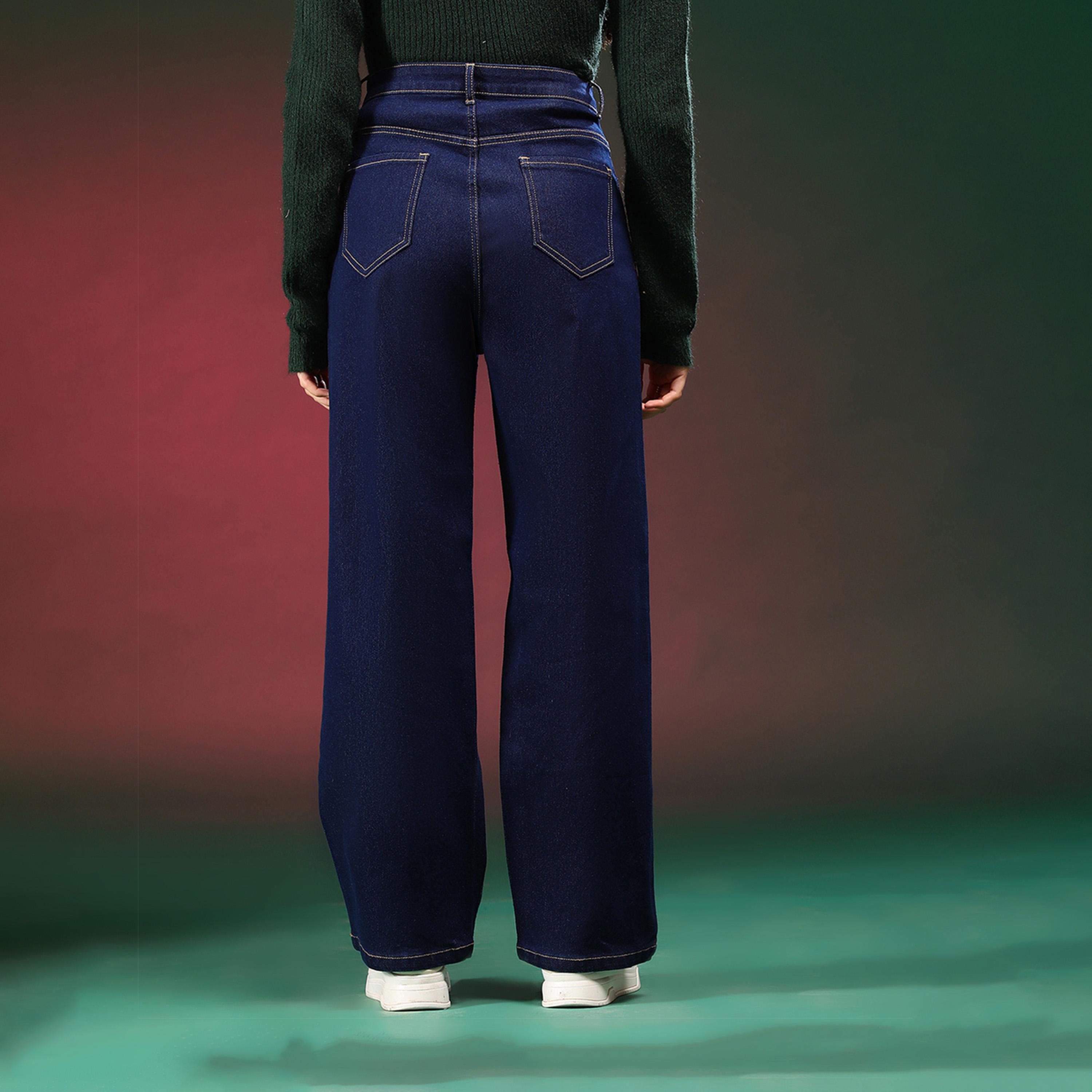 كوتي × ستايلي - بنطال جينز نسائي قابل للتمدد بقصة مستقيمة وخصر مرتفع بفتحة عند الركبة-women-clothing-bottoms-jeans-image-2