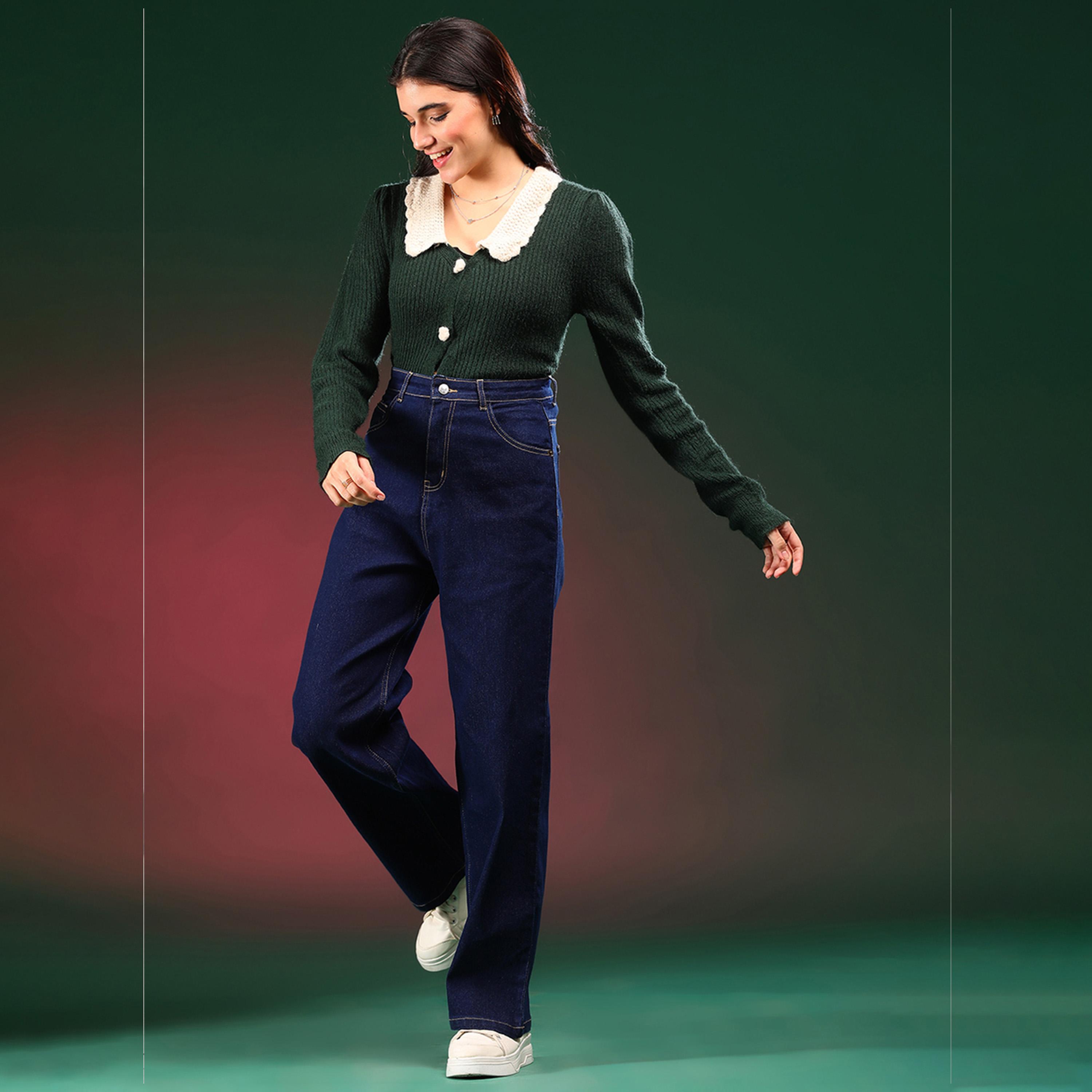 كوتي × ستايلي - بنطال جينز نسائي قابل للتمدد بقصة مستقيمة وخصر مرتفع بفتحة عند الركبة-women-clothing-bottoms-jeans-image-3